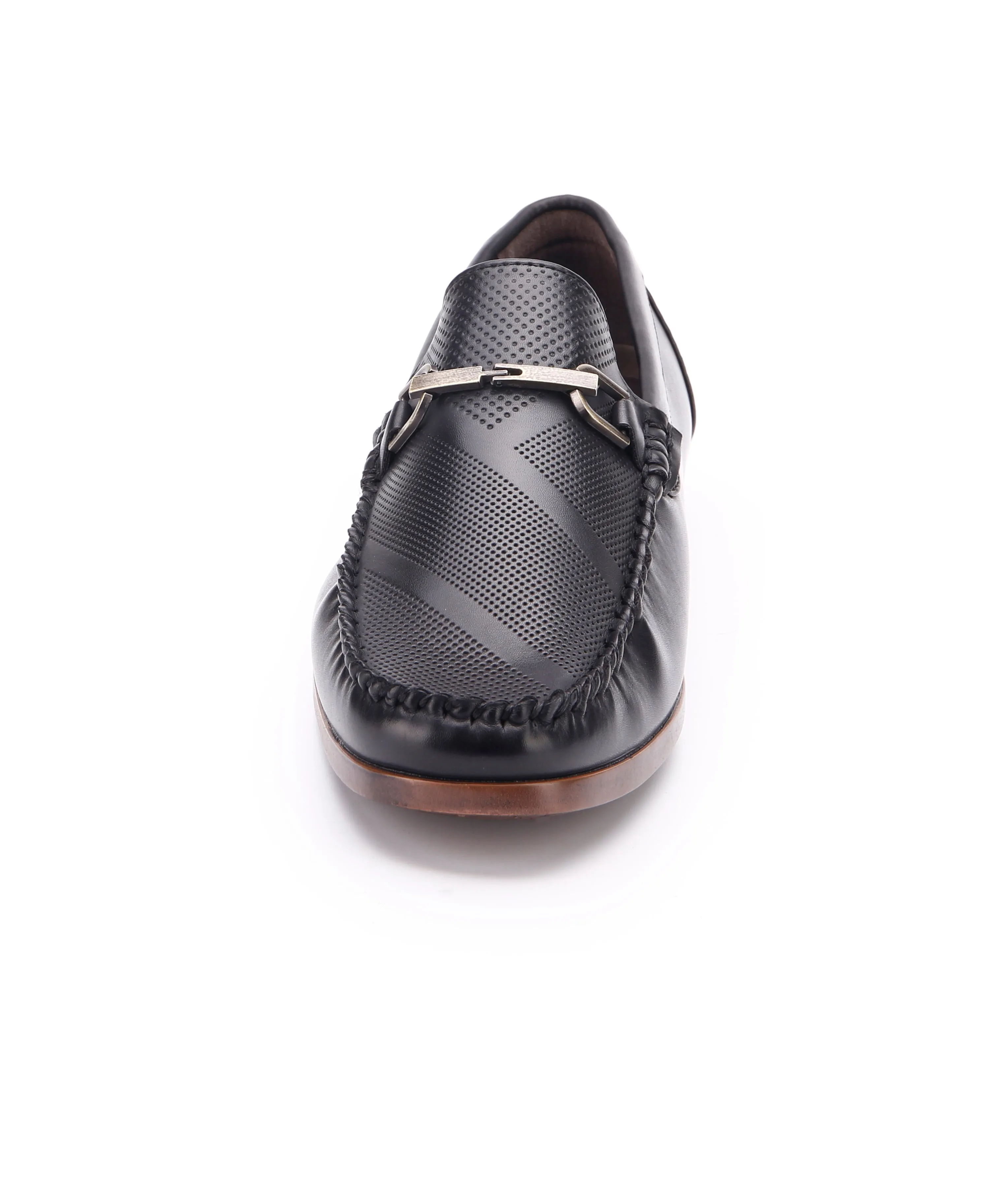 Faux Leather Moc Loafers - Black