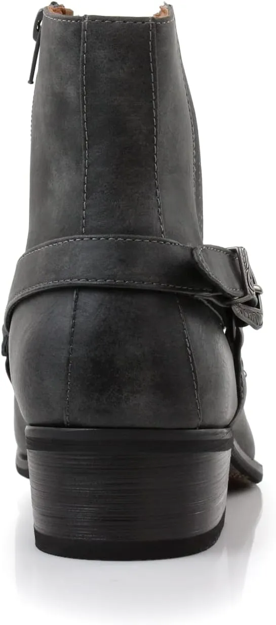 Ferro Aldo Alejandro MFA606326 Mens Memory Foam Casual High Western Buckle Strap Ankle Dress Boots