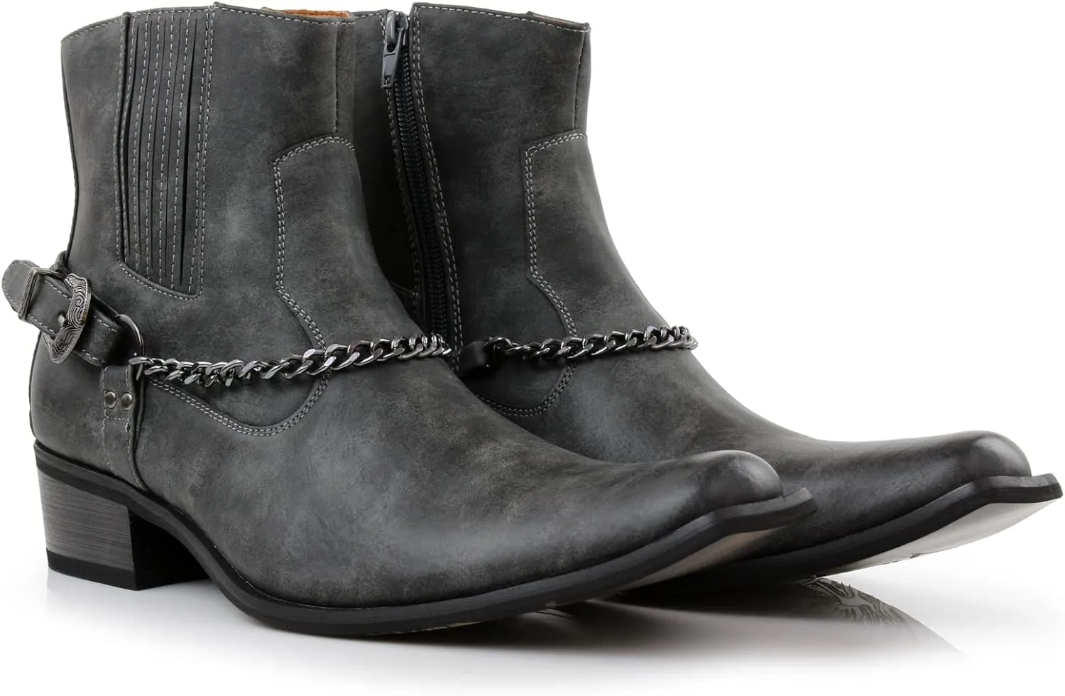 Ferro Aldo Alejandro MFA606326 Mens Memory Foam Casual High Western Buckle Strap Ankle Dress Boots