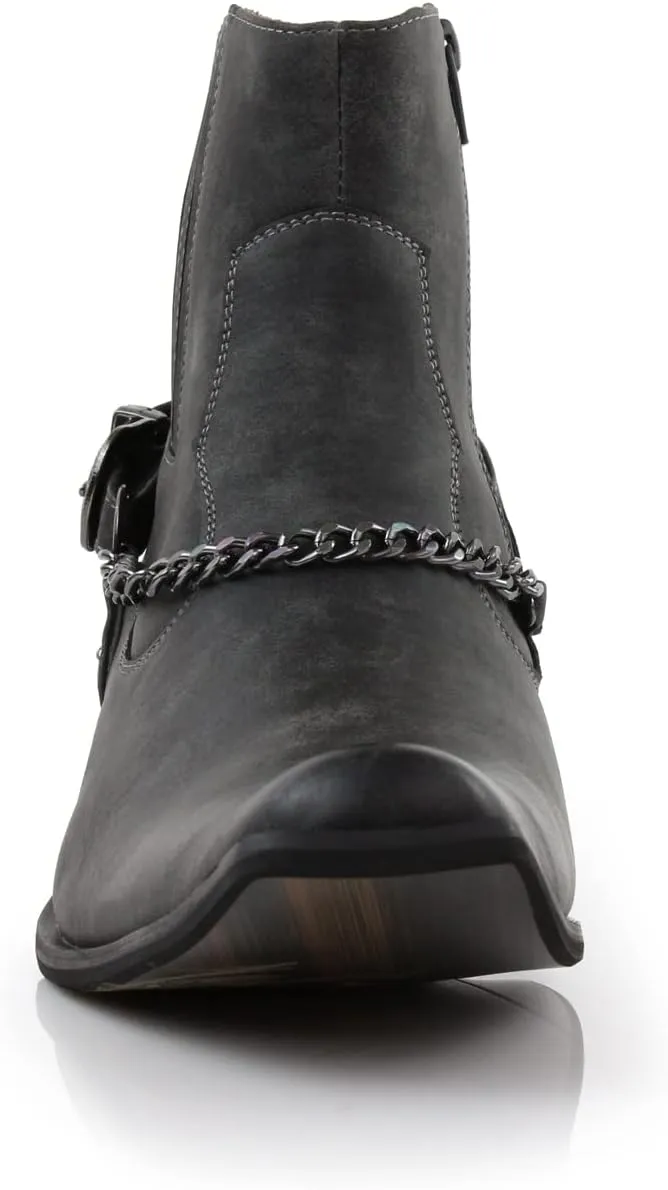 Ferro Aldo Alejandro MFA606326 Mens Memory Foam Casual High Western Buckle Strap Ankle Dress Boots