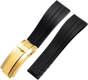 Flat End 20mm 21mm Rubber Silicone Watch Bands for Any Brand Watch Stainless Steel Folding Buckle Strap Brand Watchband Sports (Color : 10mm Gold Clasp, Size : 21mm)