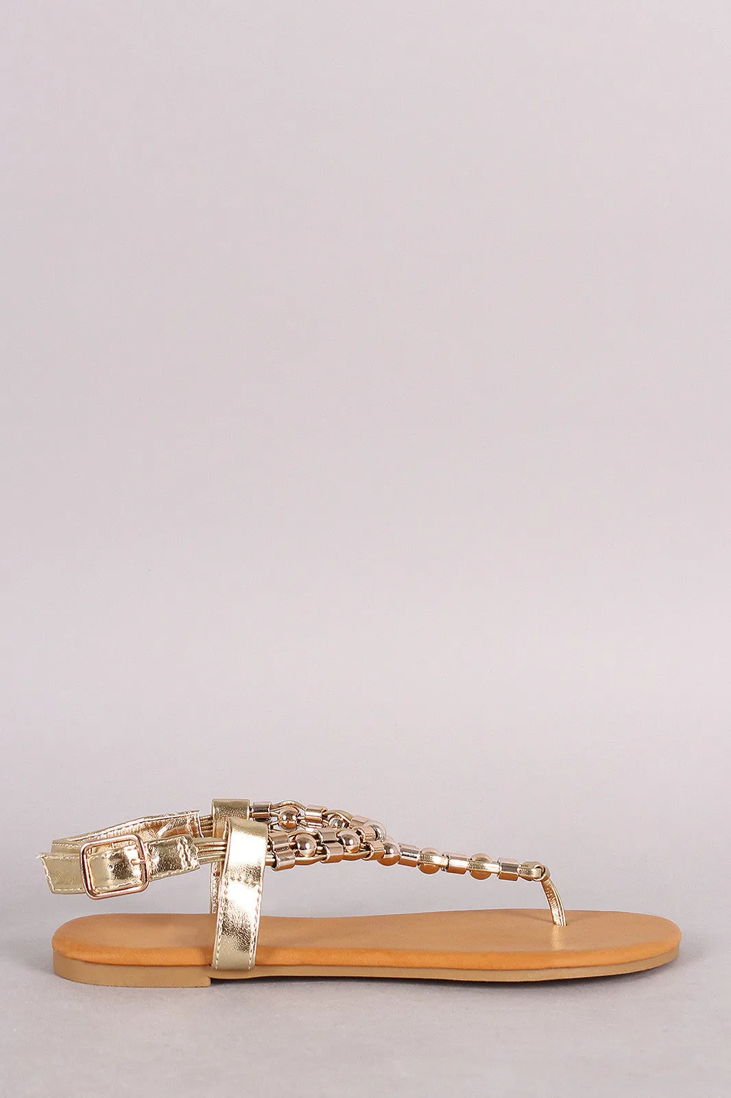 Flat Sandal Ornament Metal Thong One-time offer Bamboo T-Strap Fast response