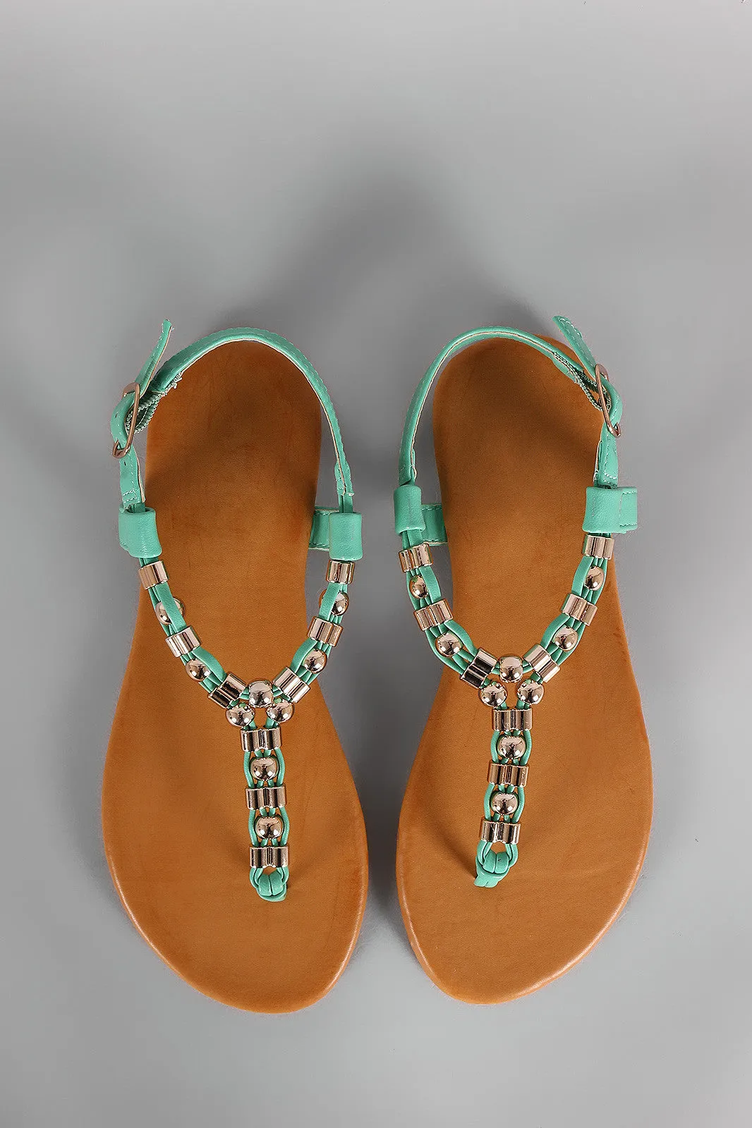 Flat Sandal Ornament Metal Thong One-time offer Bamboo T-Strap Fast response