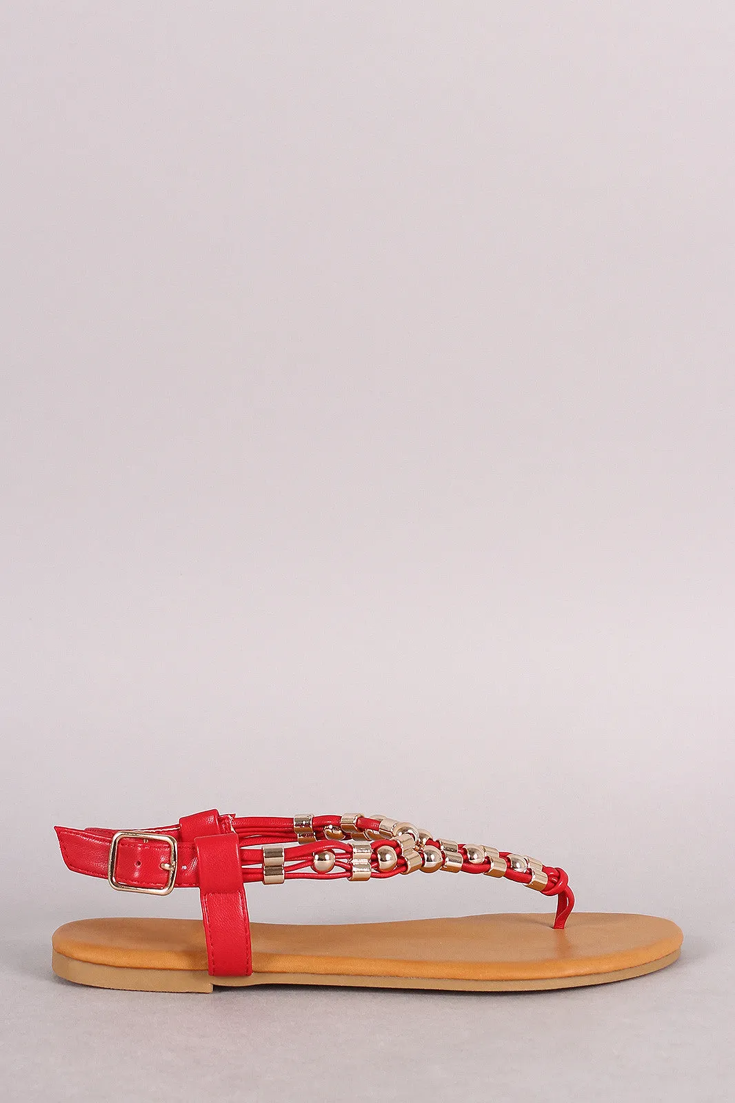 Flat Sandal Ornament Metal Thong One-time offer Bamboo T-Strap Fast response