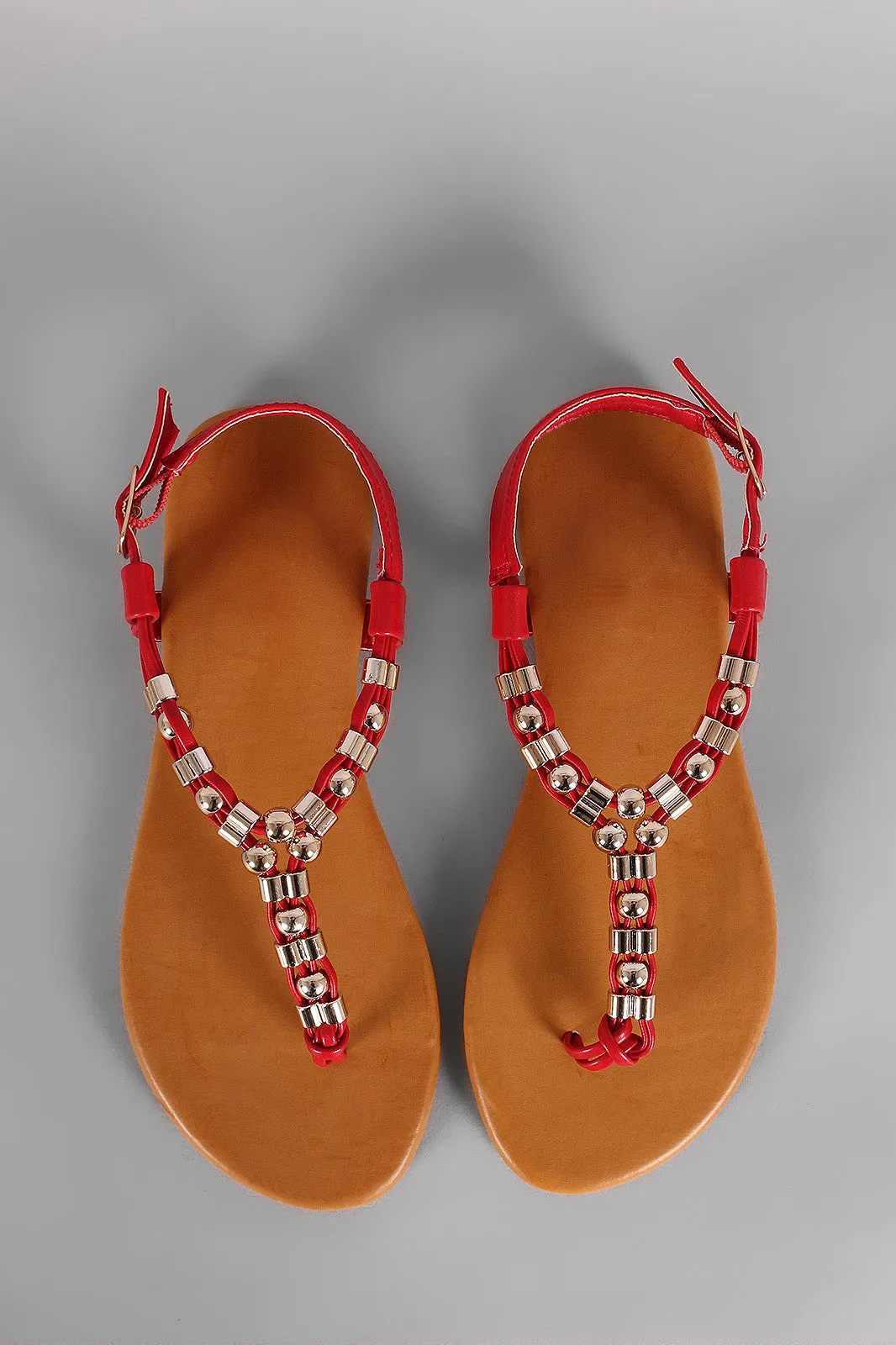 Flat Sandal Ornament Metal Thong One-time offer Bamboo T-Strap Fast response