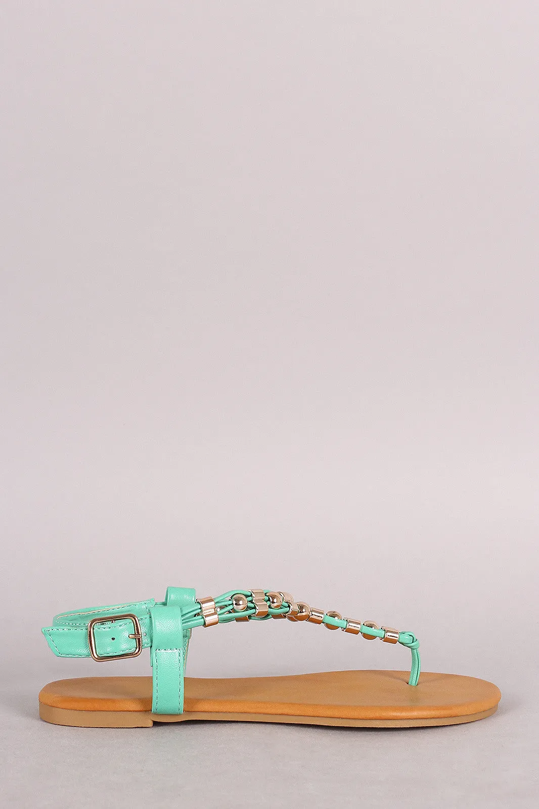 Flat Sandal Ornament Metal Thong One-time offer Bamboo T-Strap Fast response