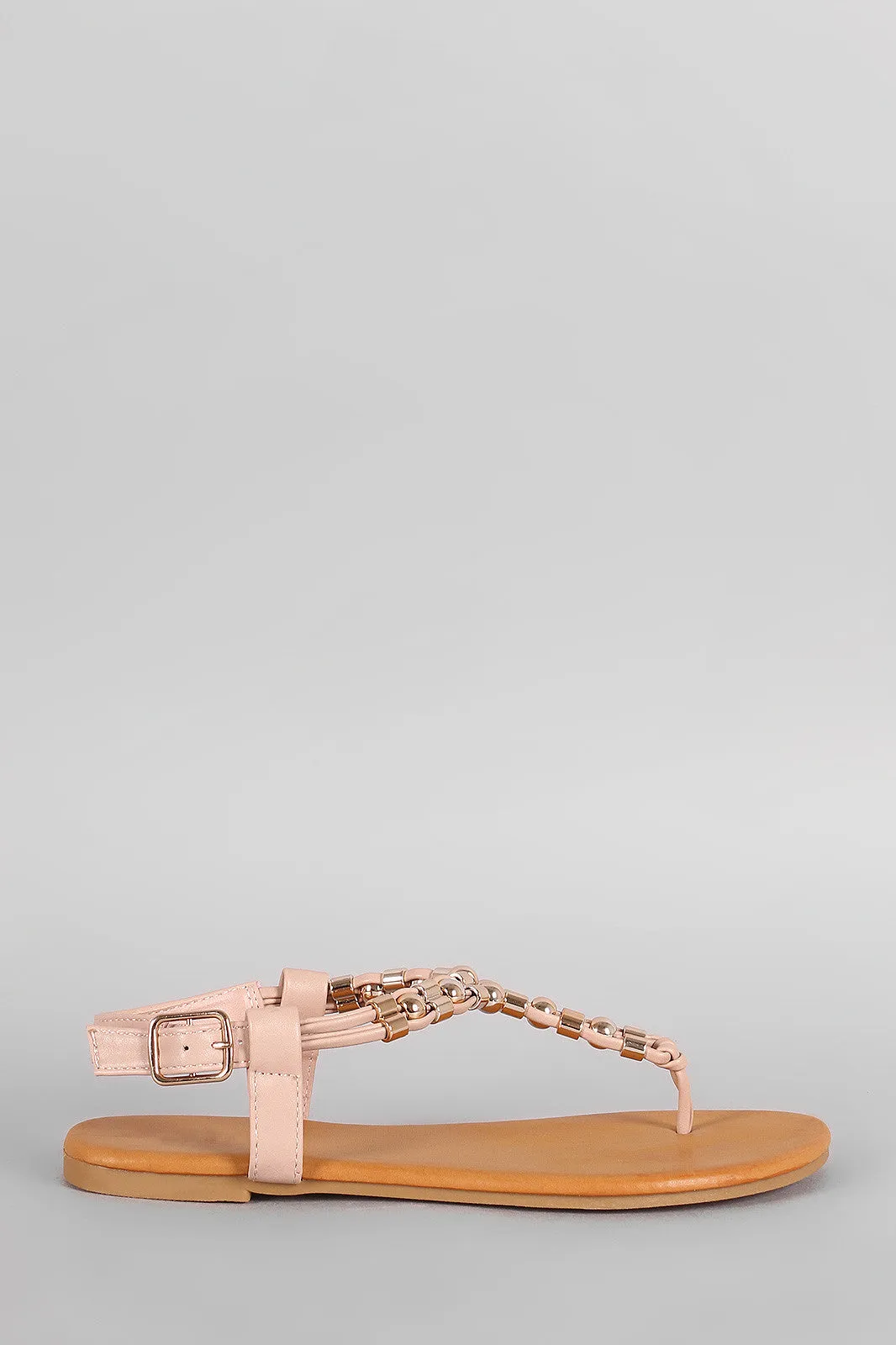 Flat Sandal Ornament Metal Thong One-time offer Bamboo T-Strap Fast response