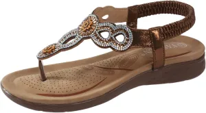 Flat Sandals for Women Bohemian Dressy Floral Thong Flats Summer Casual Beach Boho Sandal with Elastic Ankle Strap