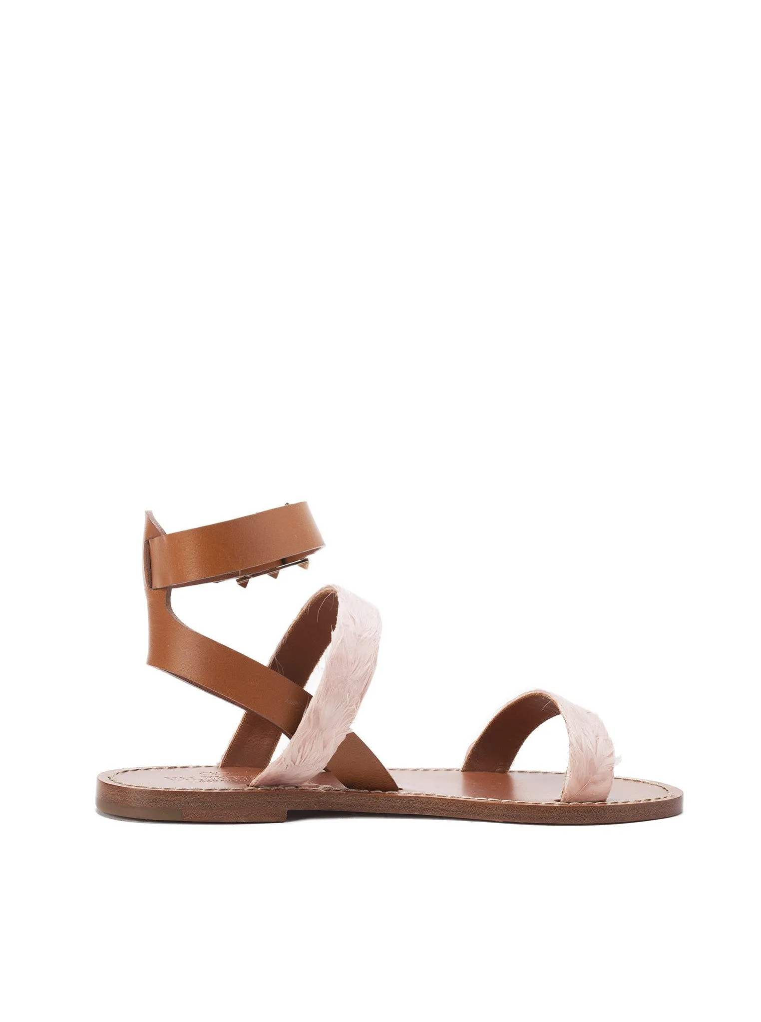 Flat Sandals with Feather Detail