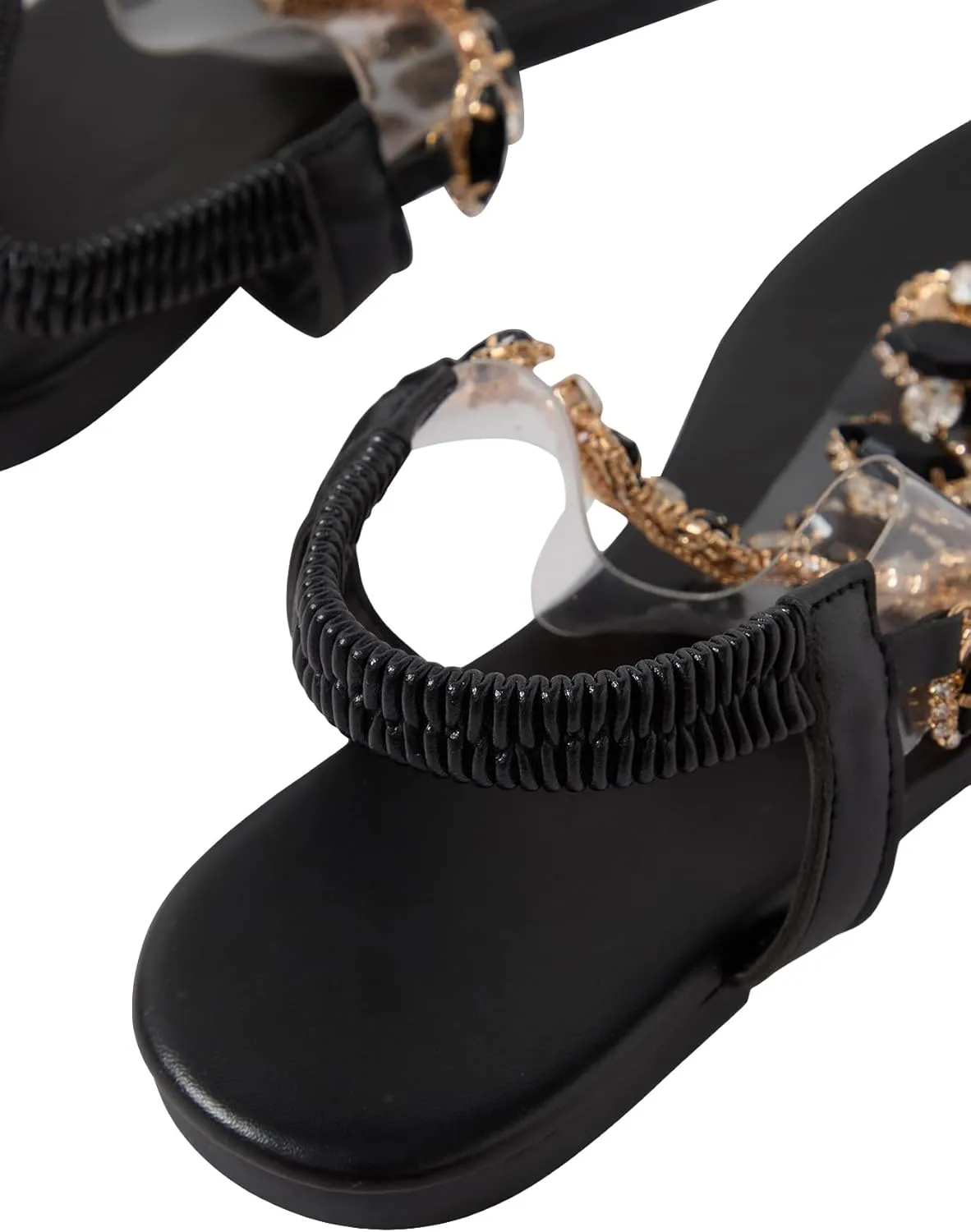 Floerns Women's Rhinestone Transparent Elastic Ankle Strap Dressy Summer Flat Sandals Walking Beach Shoes