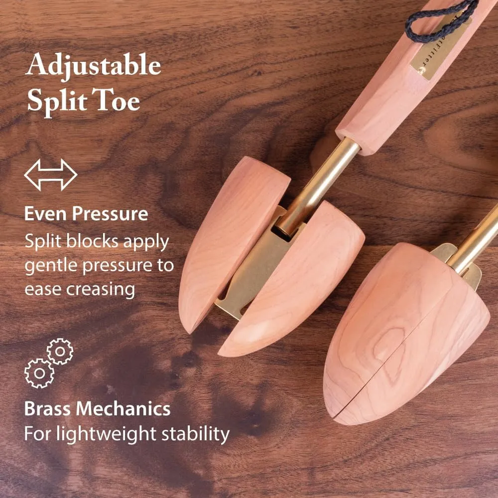 FootFitter Shoe Trees for Men, Best Adjustable Split Toe Aromatic Cedar Boot Tree, USA Grown Wood