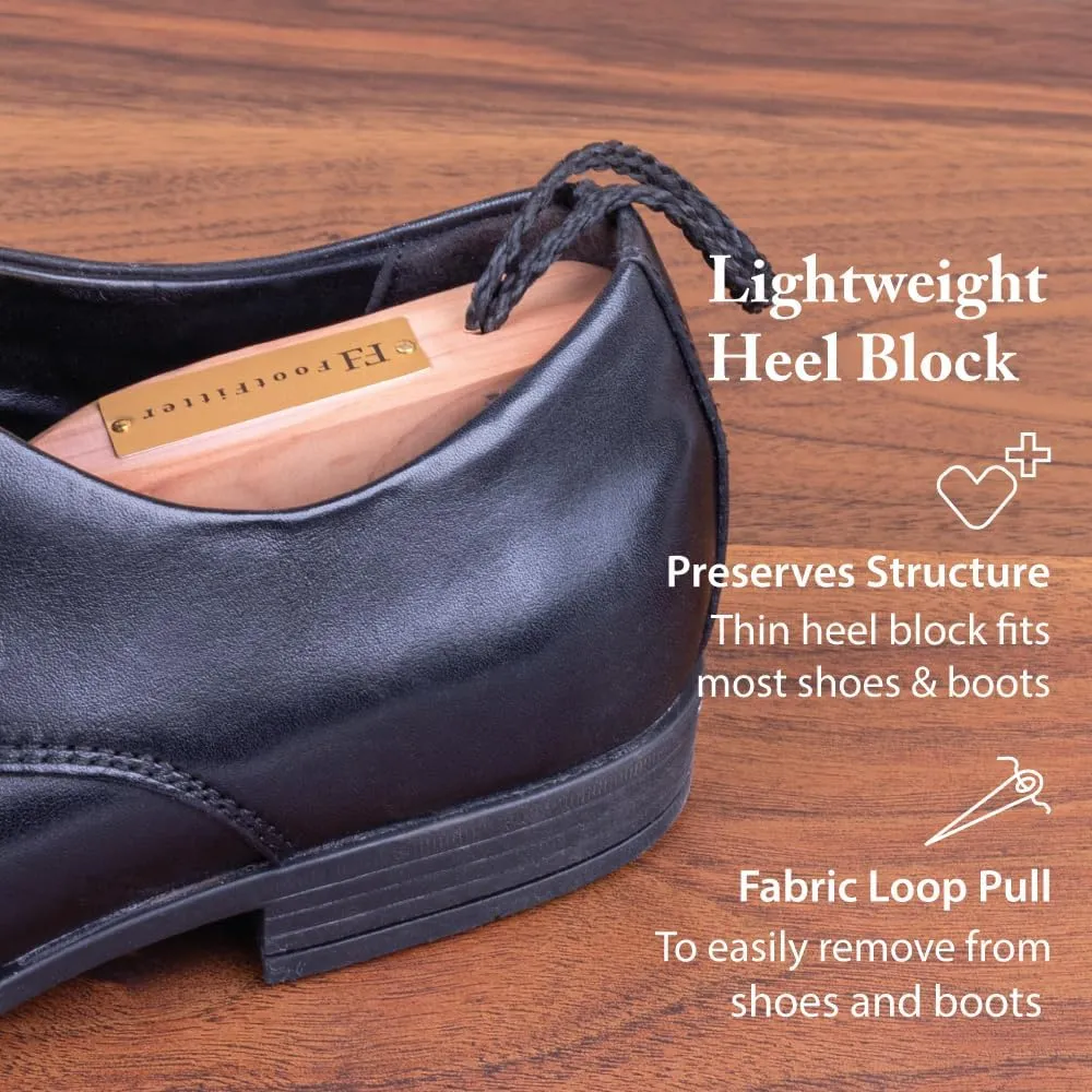 FootFitter Shoe Trees for Men, Best Adjustable Split Toe Aromatic Cedar Boot Tree, USA Grown Wood