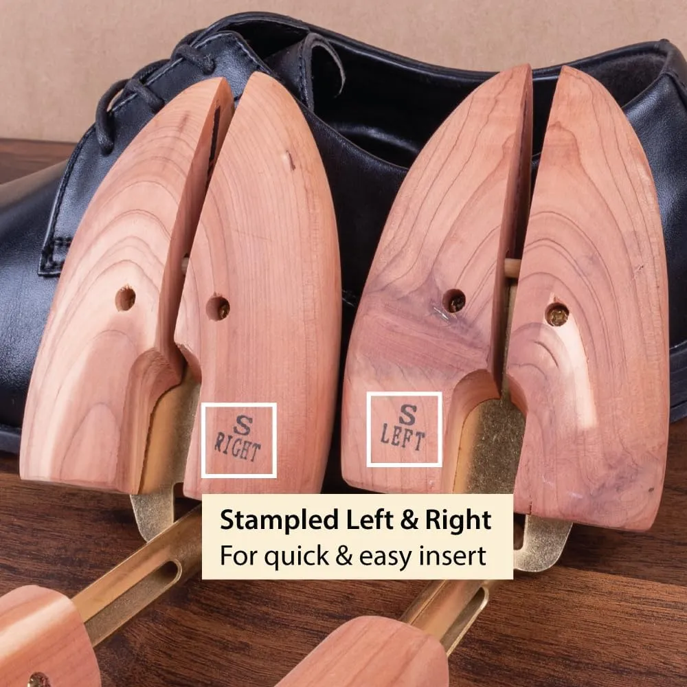 FootFitter Shoe Trees for Men, Best Adjustable Split Toe Aromatic Cedar Boot Tree, USA Grown Wood