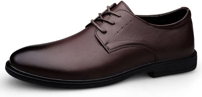 Formal Shoes for Men Lace Up Round Burnished Toe Derby Shoes Leather Anti-Slip Slip Resistant Block Heel Classic