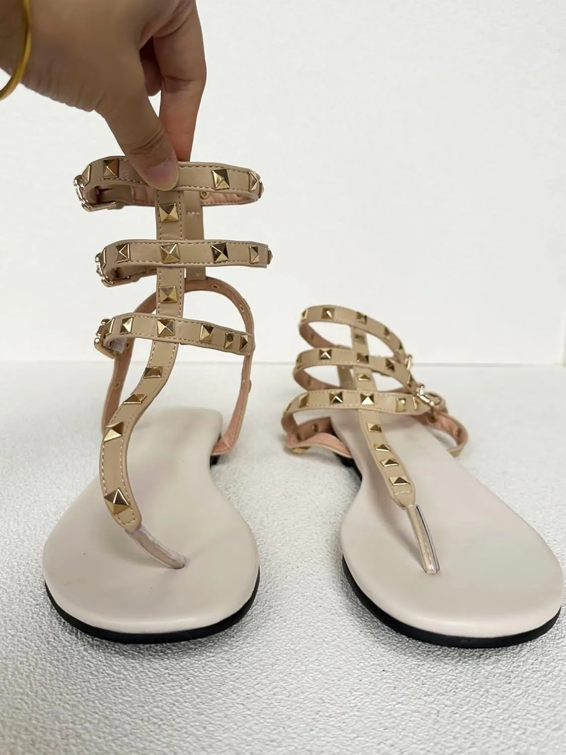 Frankie Hsu Sexy Cute Flat Sandals, Luxury Gold Rivets Fashion Stylish Flattie, Big Large Size US4-19 Designer Low Cutter Shoe For Women Men