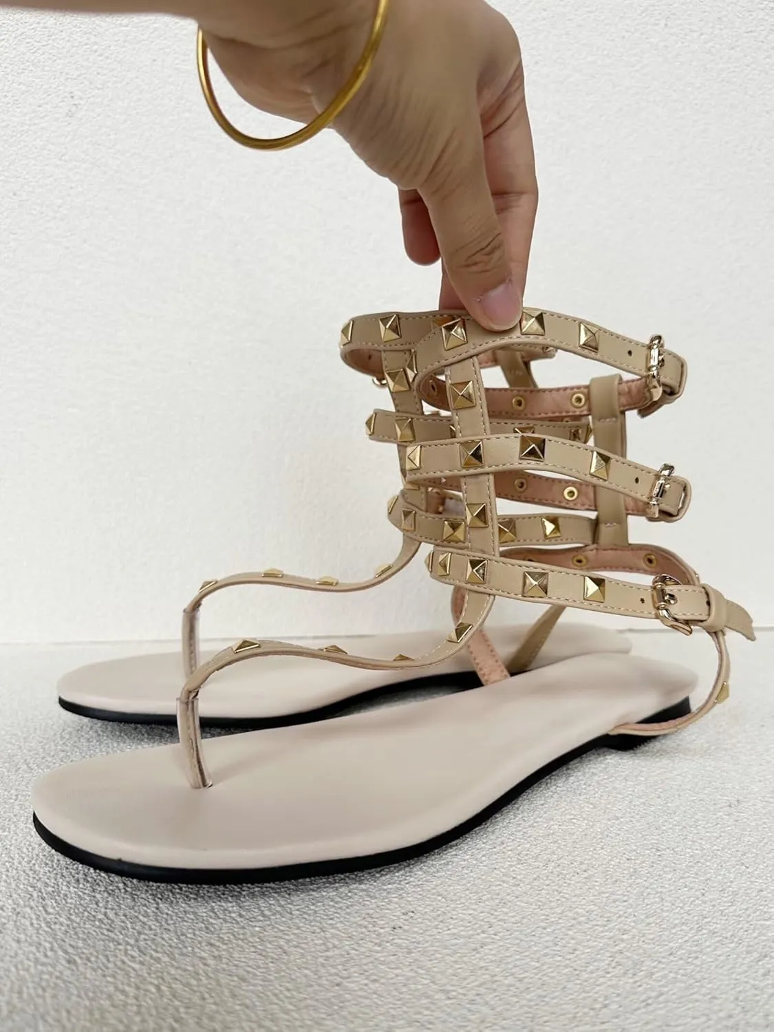 Frankie Hsu Sexy Cute Flat Sandals, Luxury Gold Rivets Fashion Stylish Flattie, Big Large Size US4-19 Designer Low Cutter Shoe For Women Men