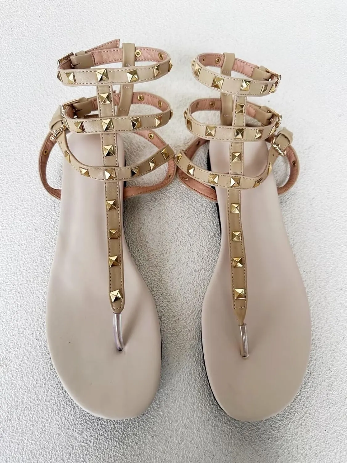 Frankie Hsu Sexy Cute Flat Sandals, Luxury Gold Rivets Fashion Stylish Flattie, Big Large Size US4-19 Designer Low Cutter Shoe For Women Men