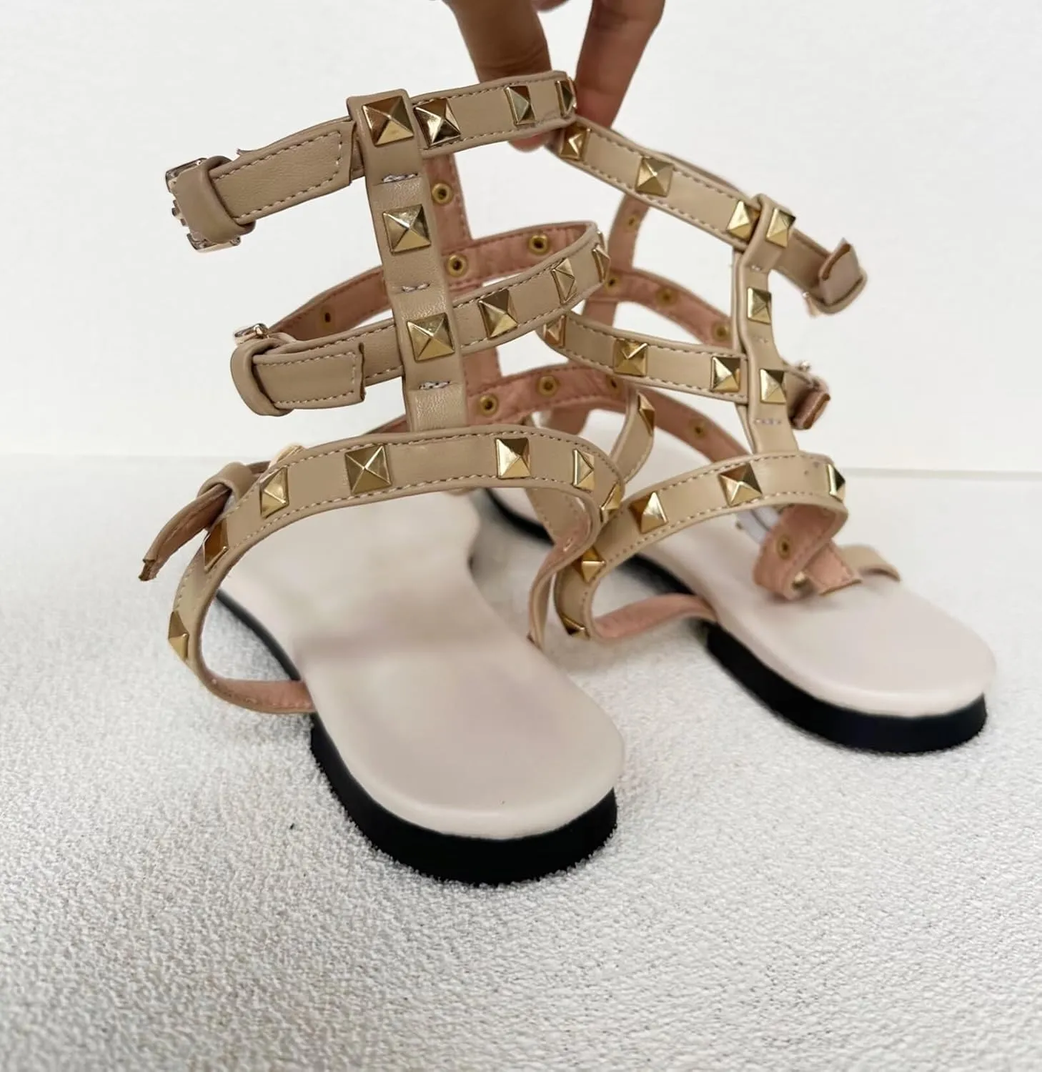 Frankie Hsu Sexy Cute Flat Sandals, Luxury Gold Rivets Fashion Stylish Flattie, Big Large Size US4-19 Designer Low Cutter Shoe For Women Men