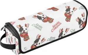 French Bulldog with Deer Horns Hair Tools Travel Bag and Heat Resistant Mat for Flat Irons, Straighteners, Curling Iron, and Haircare Accessories, Portable Organizer Bag