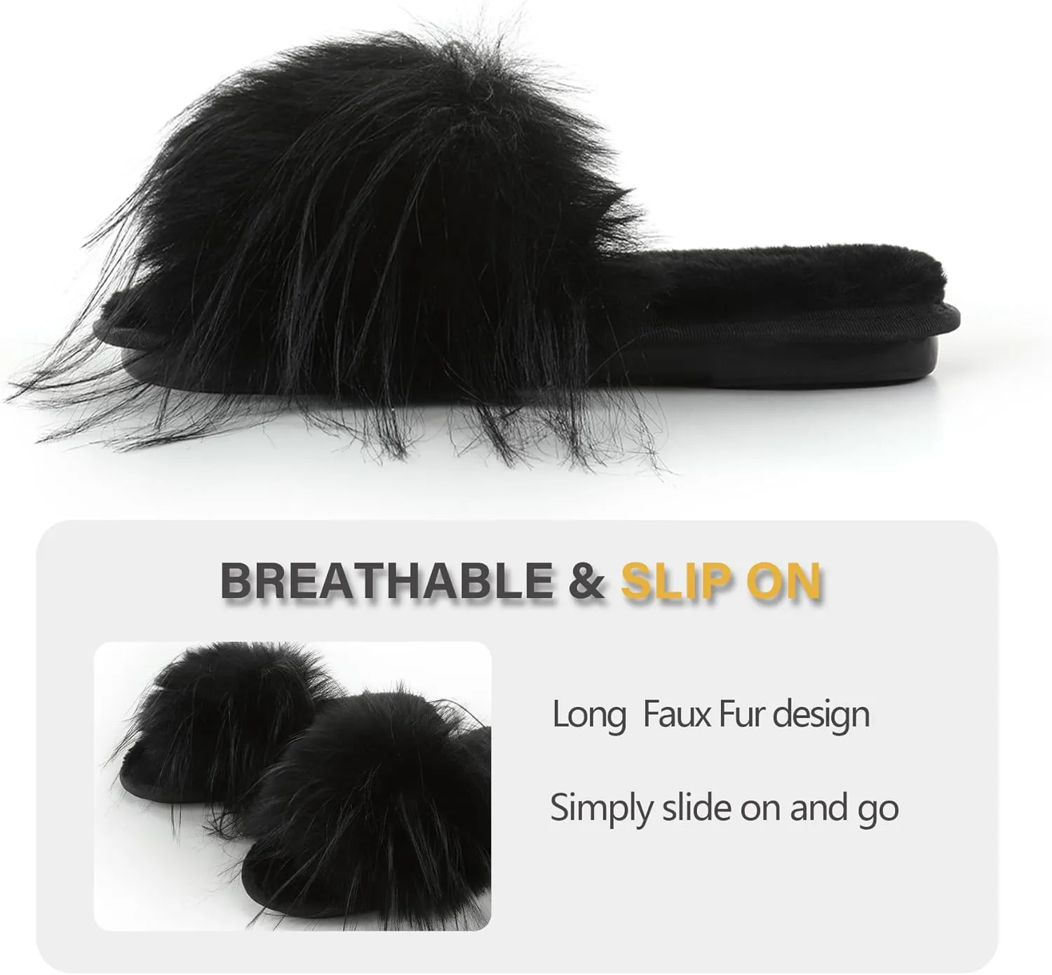 Fur Story Women's Furry Slippers Open Toe Fuzzy Slippers Memory Foam Fluffy House Sandal