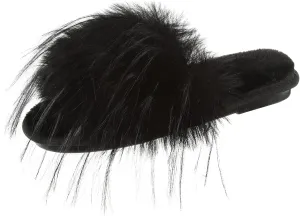Fur Story Women's Furry Slippers Open Toe Fuzzy Slippers Memory Foam Fluffy House Sandal