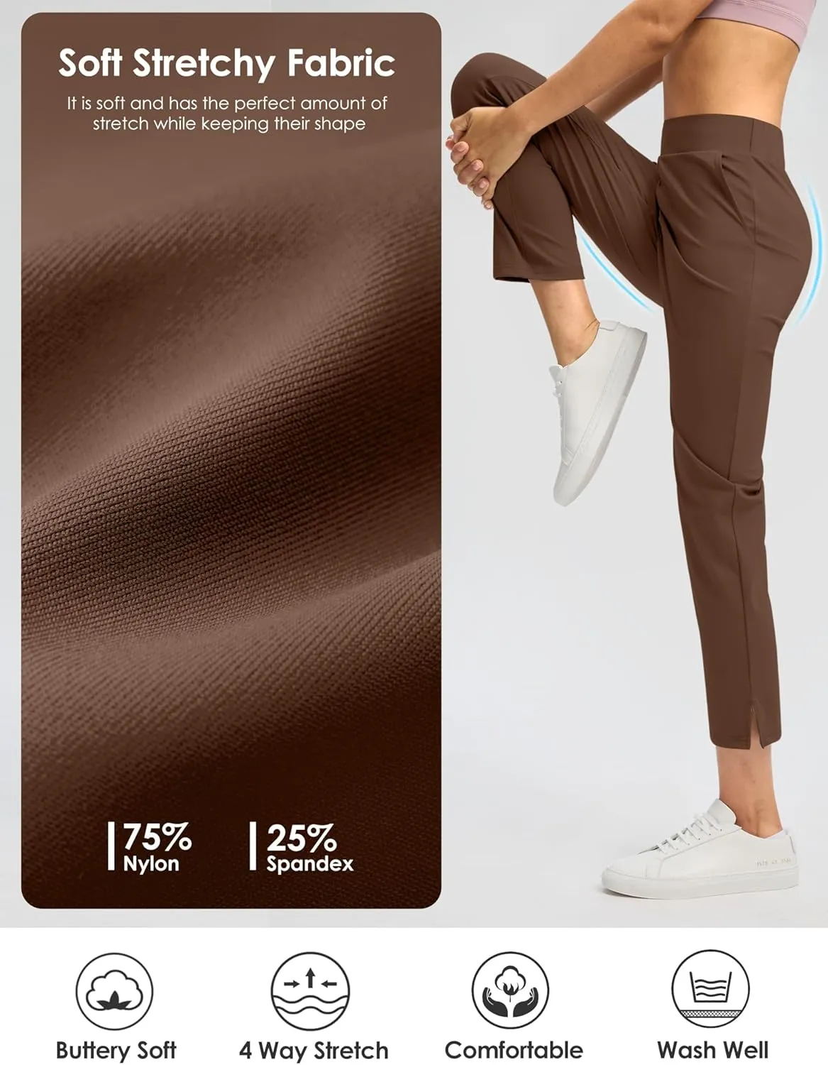G Gradual Women's Pants Ankle 7/8 Golf Pants 3 Pockets Stretchy Petite Travel Pants Inner Drawstring for Work Business Casual