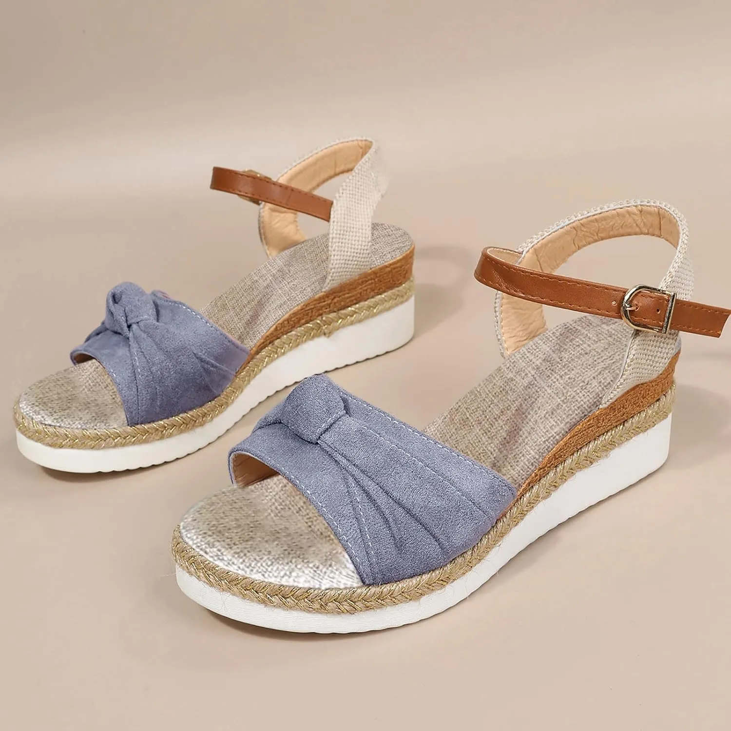 Generic Women's 6-Grey Size 8.5 Medium Width Casual Open Toe Ankle Strap Wedge Sandals with Platform Heel for Women