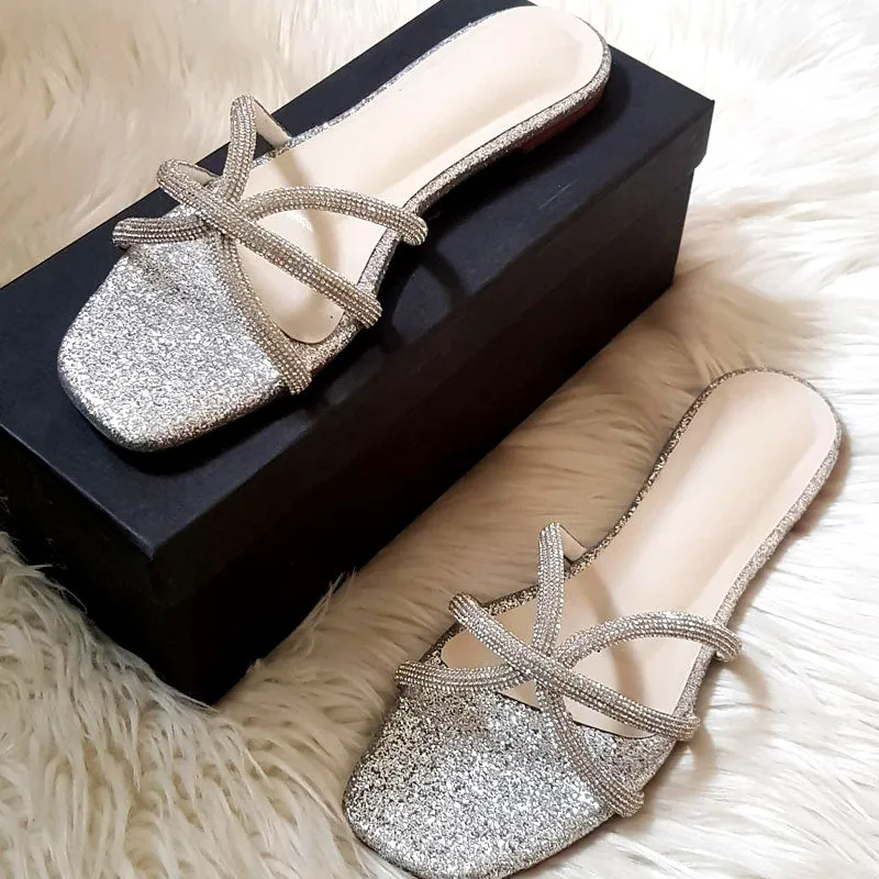 Glitter Rhinestone Flat Slipper Sandal #10387 #22