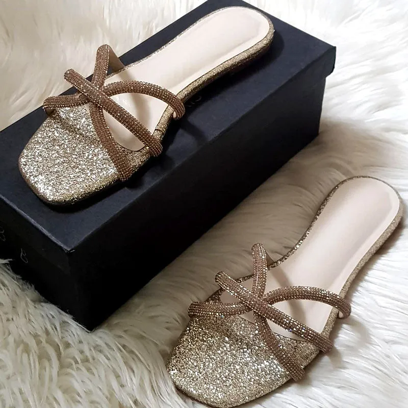 Glitter Rhinestone Flat Slipper Sandal #10387 #22