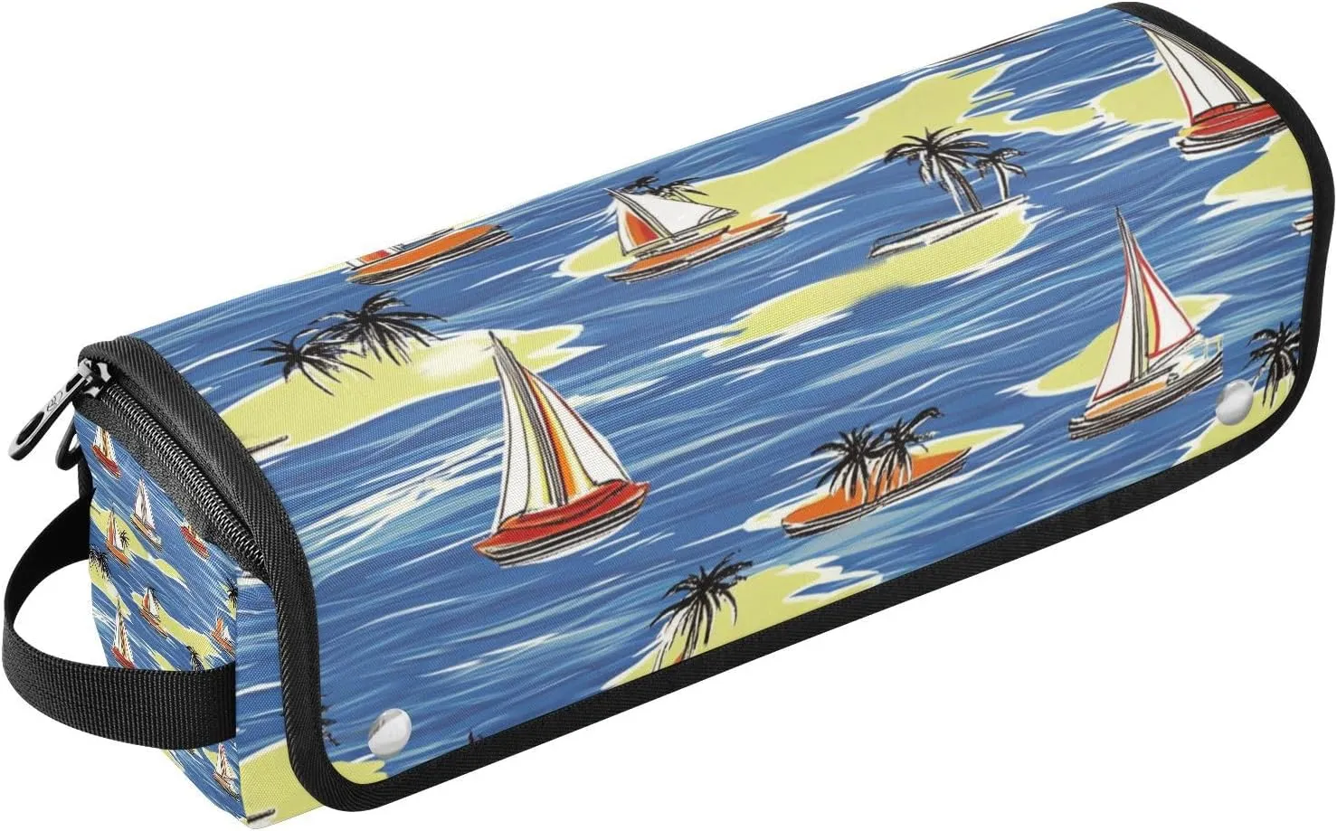 Hair Tool Travel Bag for Women and Heat Resistant Mat with Zipper Large Capacity Hair Tool Organizer for Straigheners, Curling Iron, Hair Dryer, Seaside Sailboat Summer Scene Travel Bag for