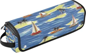 Hair Tool Travel Bag for Women and Heat Resistant Mat with Zipper Large Capacity Hair Tool Organizer for Straigheners, Curling Iron, Hair Dryer, Seaside Sailboat Summer Scene Travel Bag for