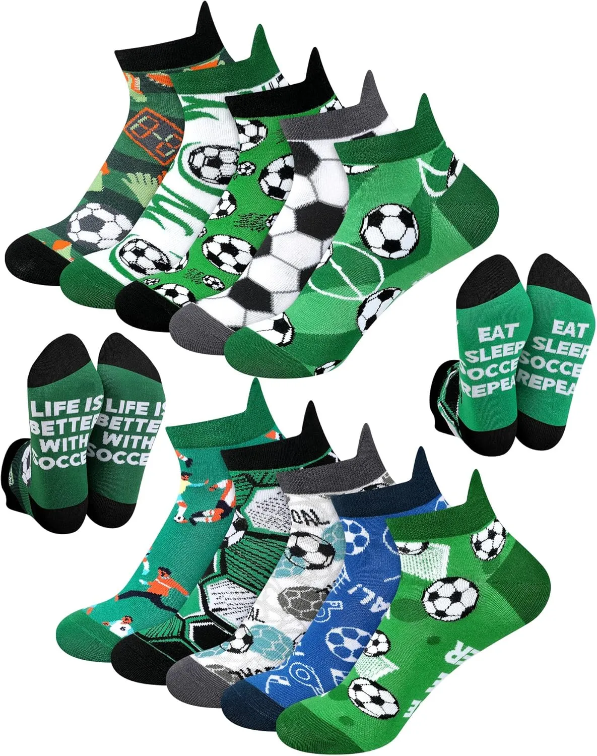 Haysandy 10 Pairs Novelty Soccer Socks for Men Funny Cotton Ankle Socks Birthday Holiday Gifts for Soccer Lovers Team Players Senior Night