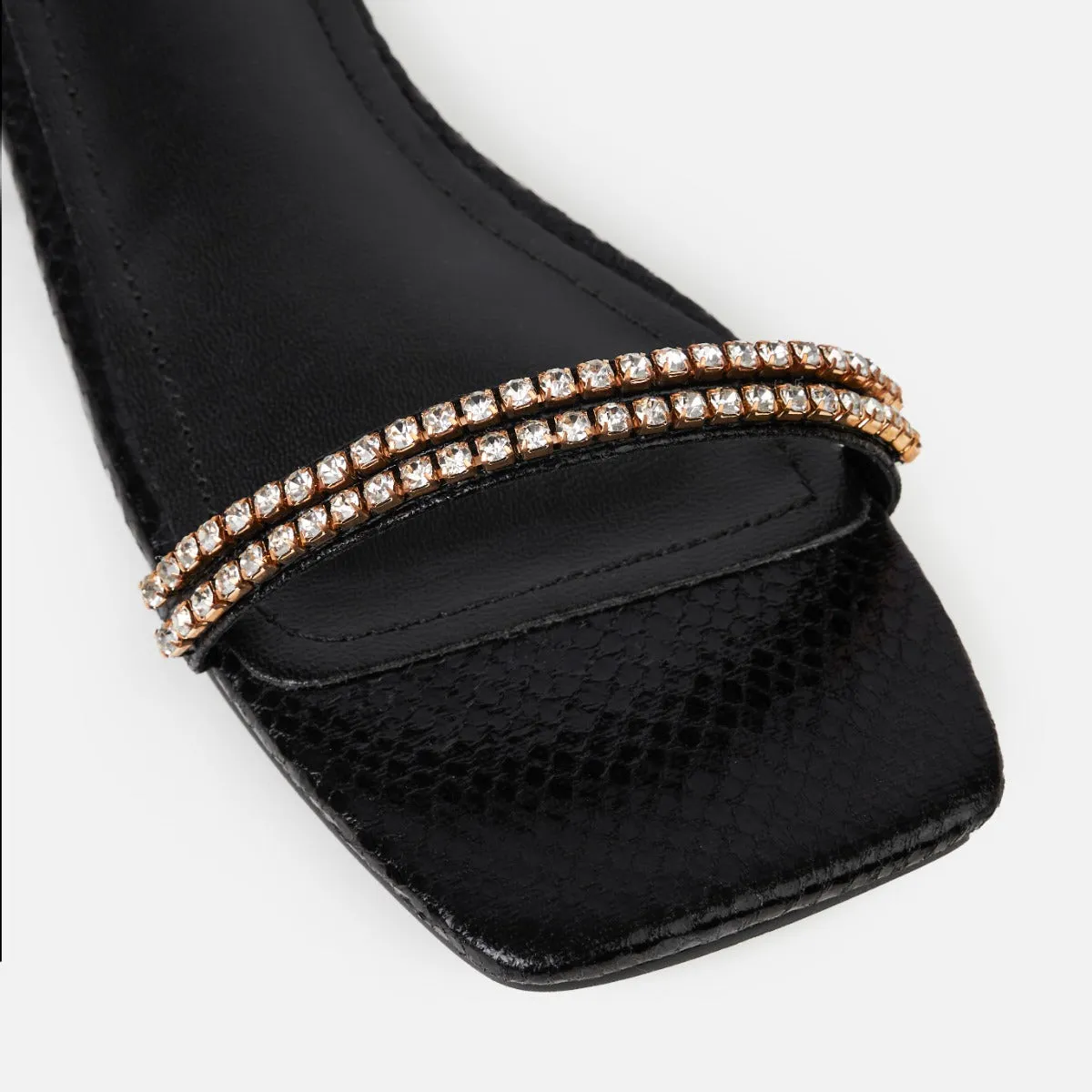 Hestia Black Ankle Chain Flat Sandals