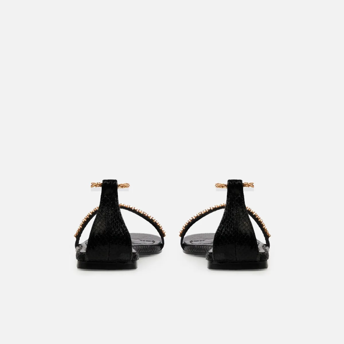 Hestia Black Ankle Chain Flat Sandals