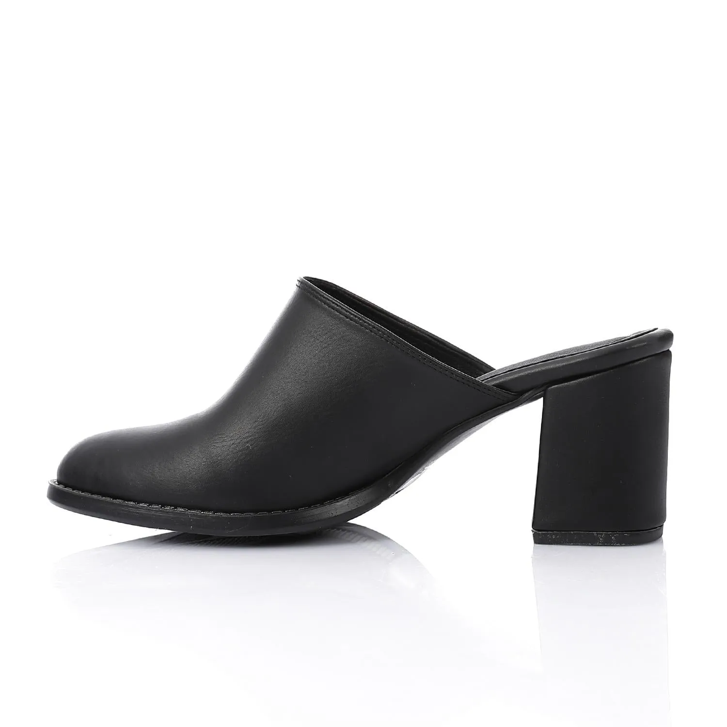 High Heel Mule Sandals Elegant Pointed Toe, Faux Leather Texture, Black