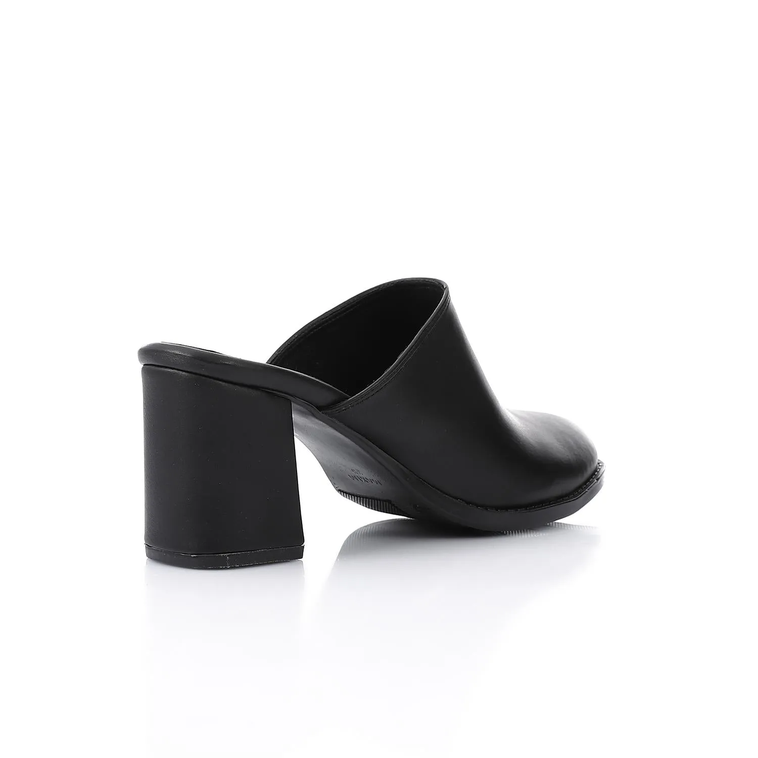 High Heel Mule Sandals Elegant Pointed Toe, Faux Leather Texture, Black