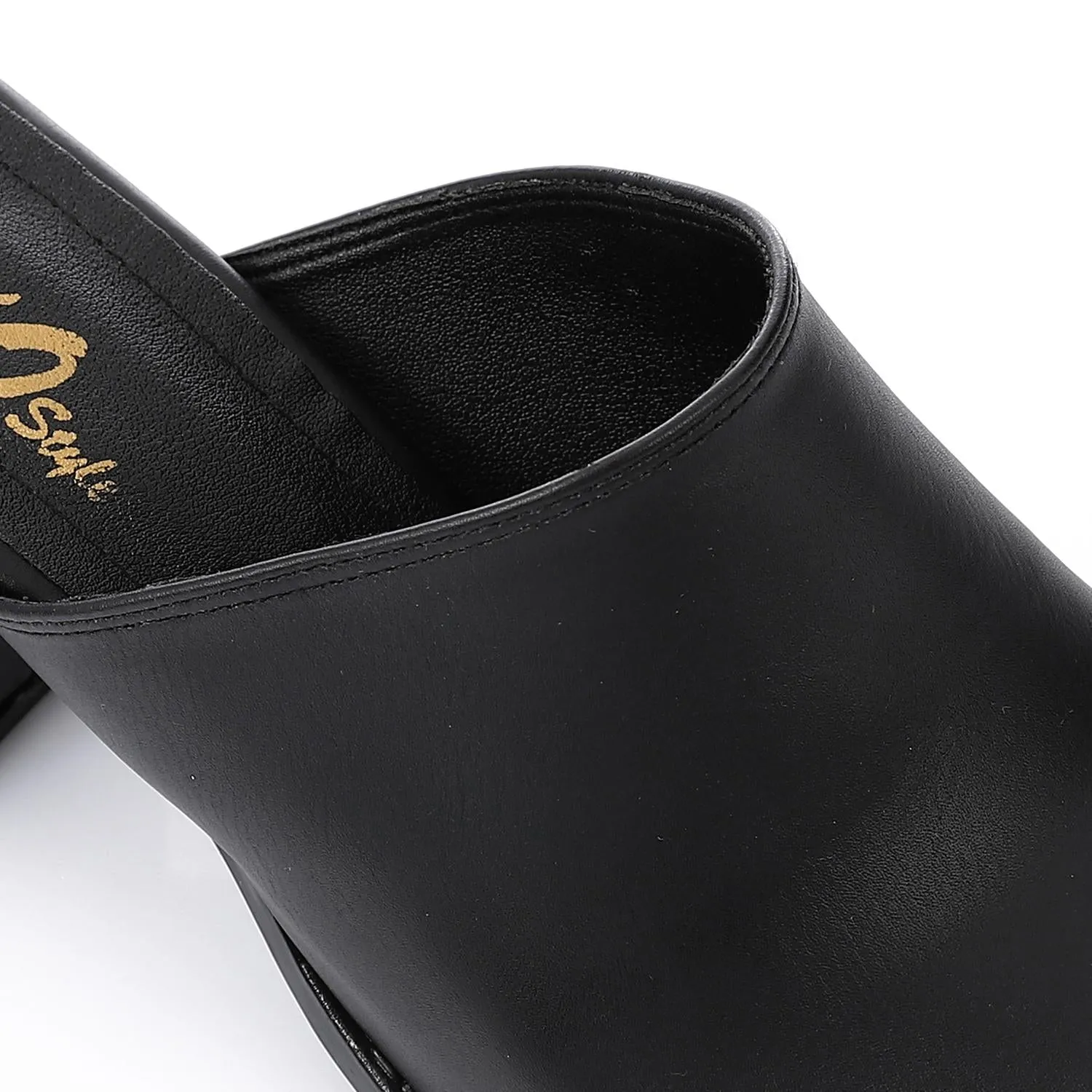 High Heel Mule Sandals Elegant Pointed Toe, Faux Leather Texture, Black