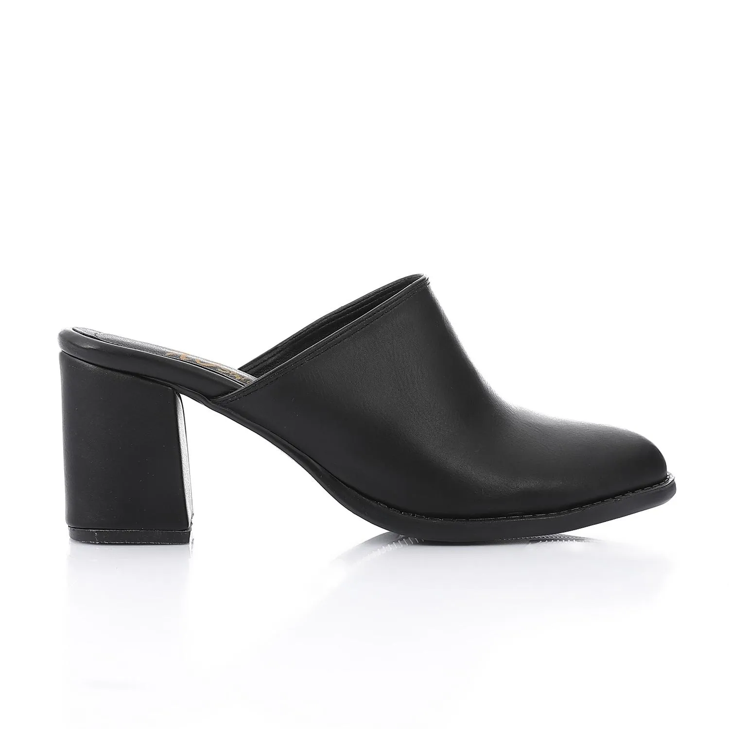 High Heel Mule Sandals Elegant Pointed Toe, Faux Leather Texture, Black