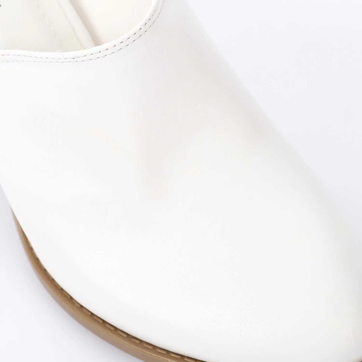 High Heel Mule Sandals Elegant Pointed Toe, Faux Leather Texture, White