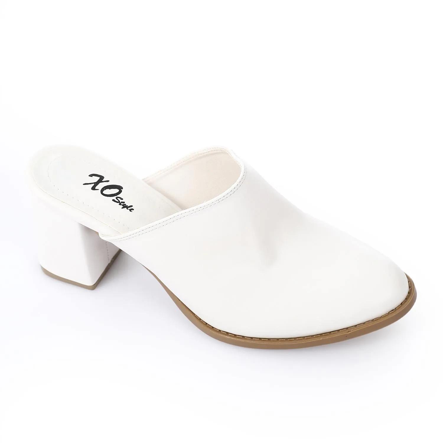 High Heel Mule Sandals Elegant Pointed Toe, Faux Leather Texture, White