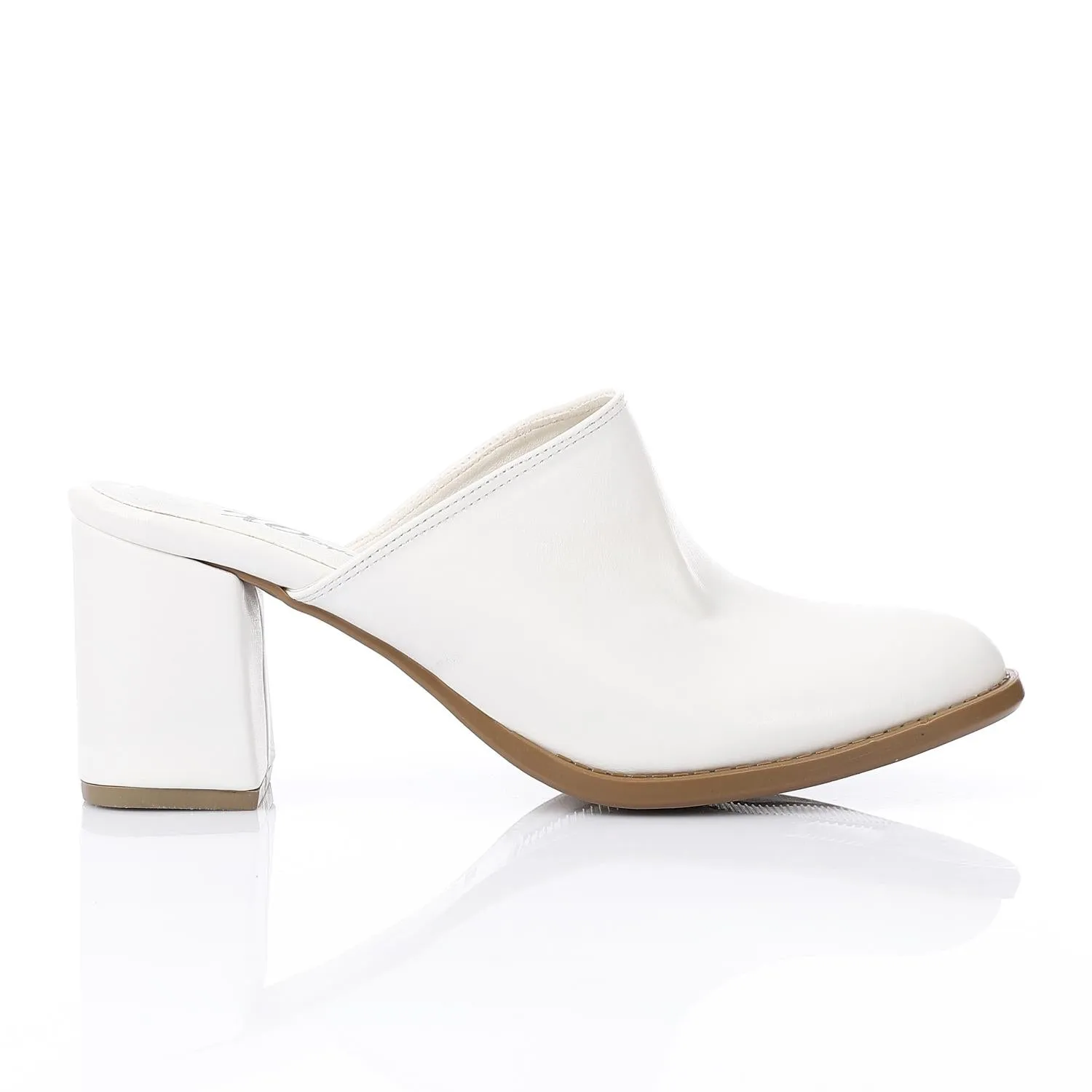 High Heel Mule Sandals Elegant Pointed Toe, Faux Leather Texture, White