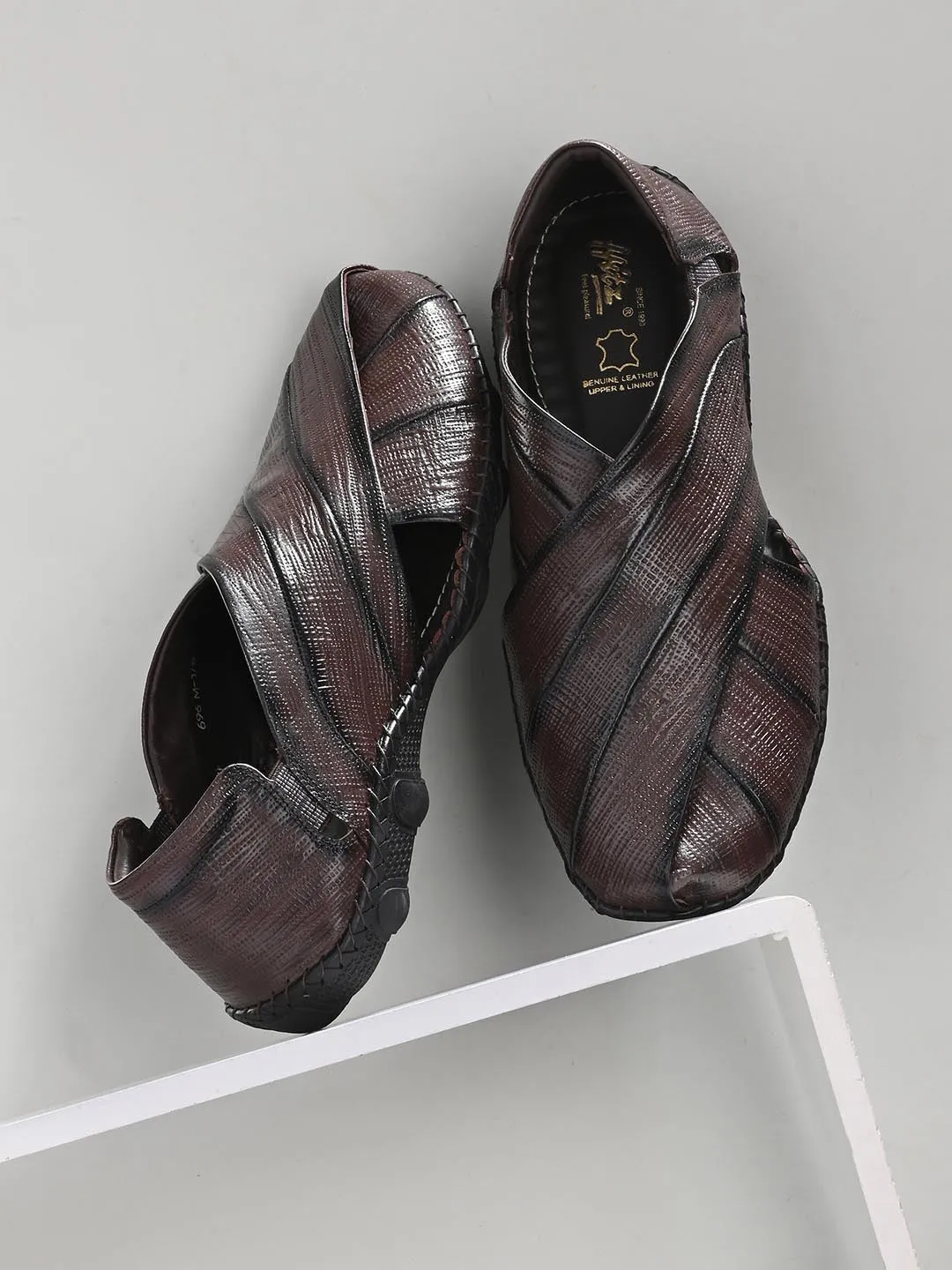 HITZM_1 Men's Brown Leather Casual Slip-On Sandals