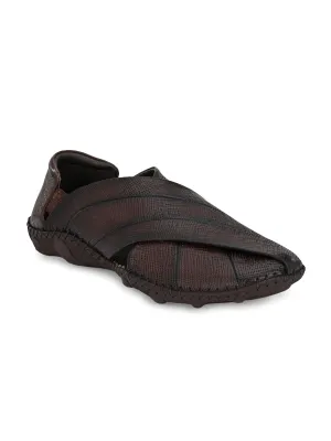 HITZM_1 Men's Brown Leather Casual Slip-On Sandals