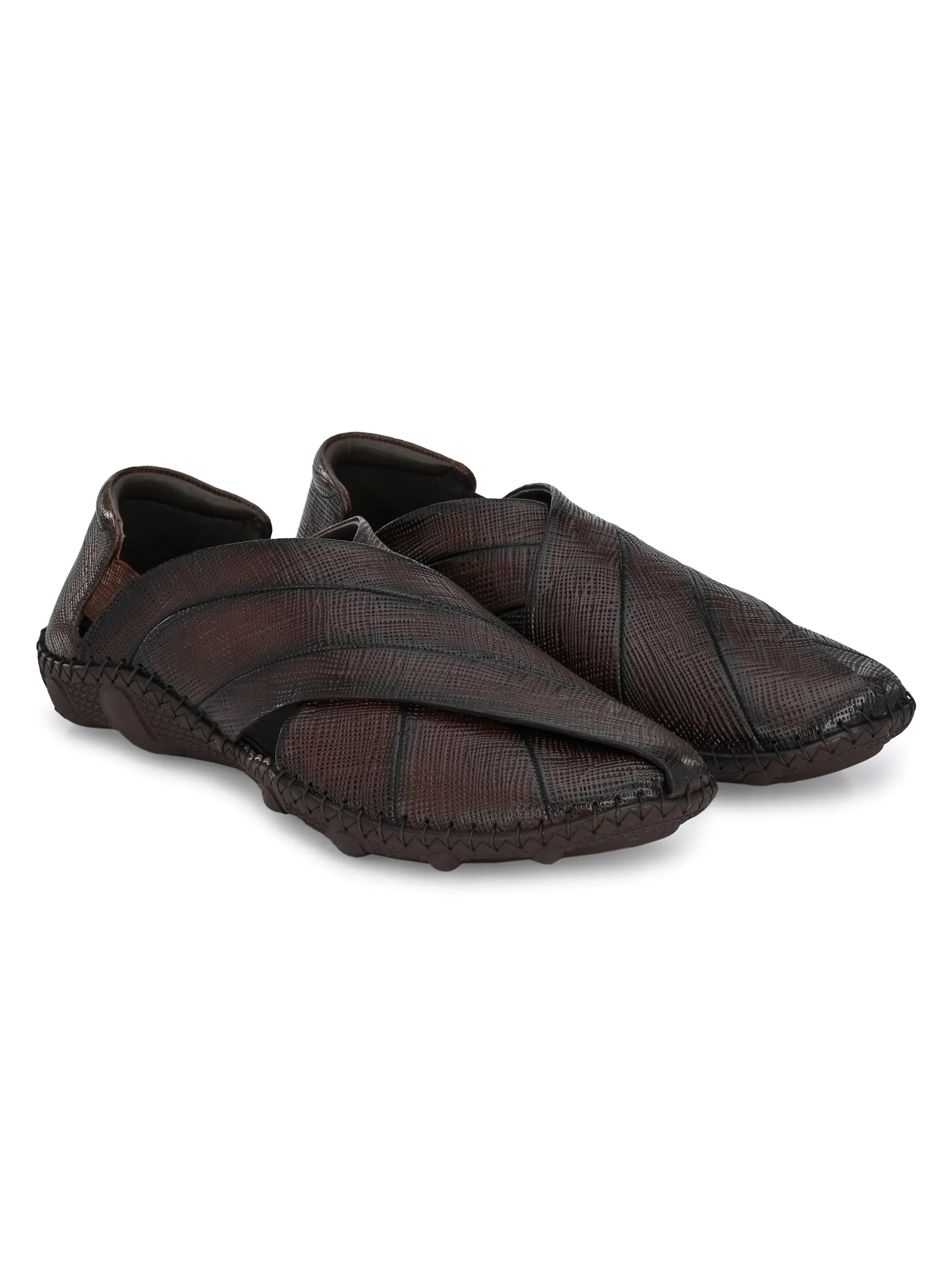 HITZM_1 Men's Brown Leather Casual Slip-On Sandals