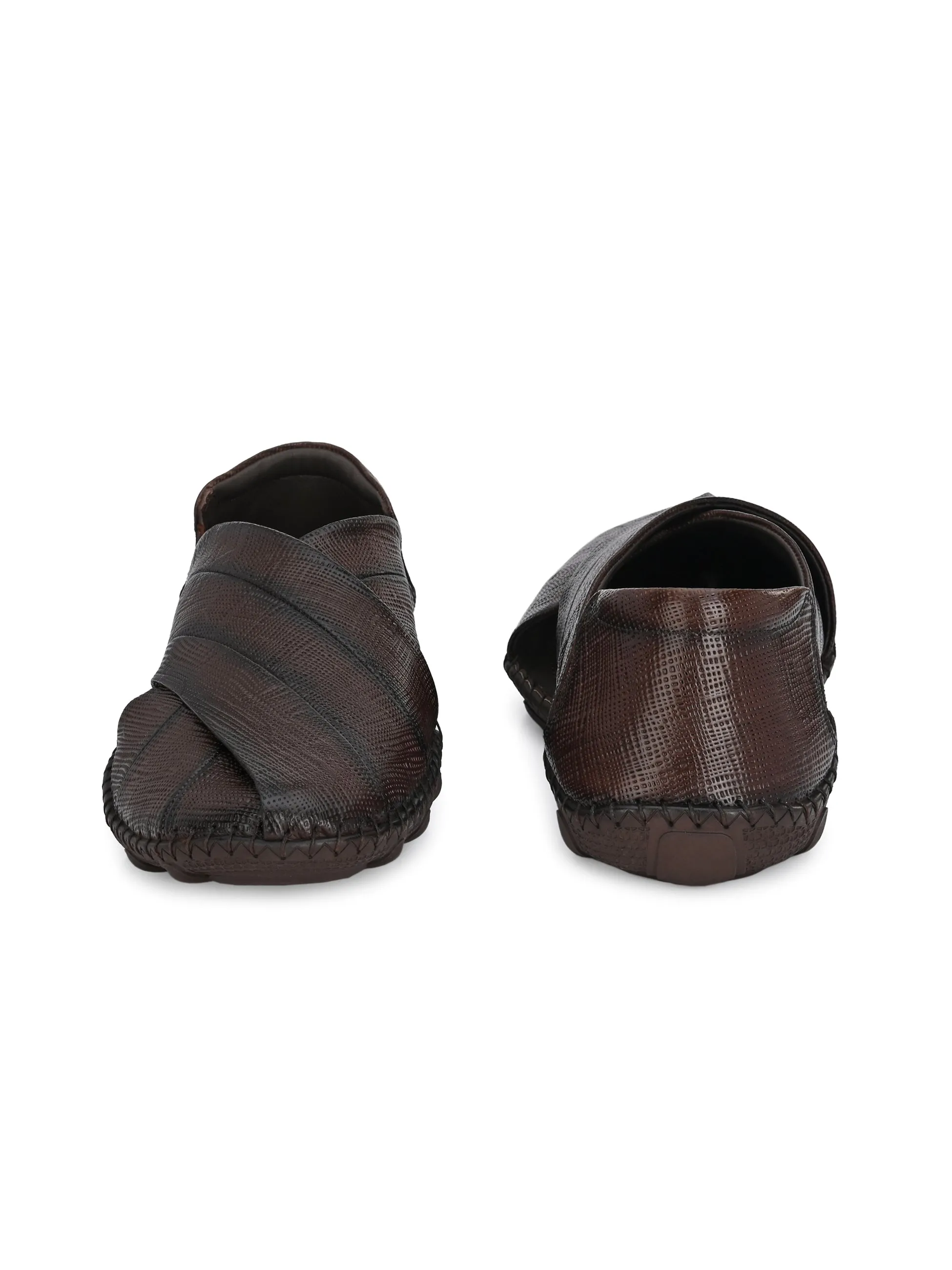 HITZM_1 Men's Brown Leather Casual Slip-On Sandals
