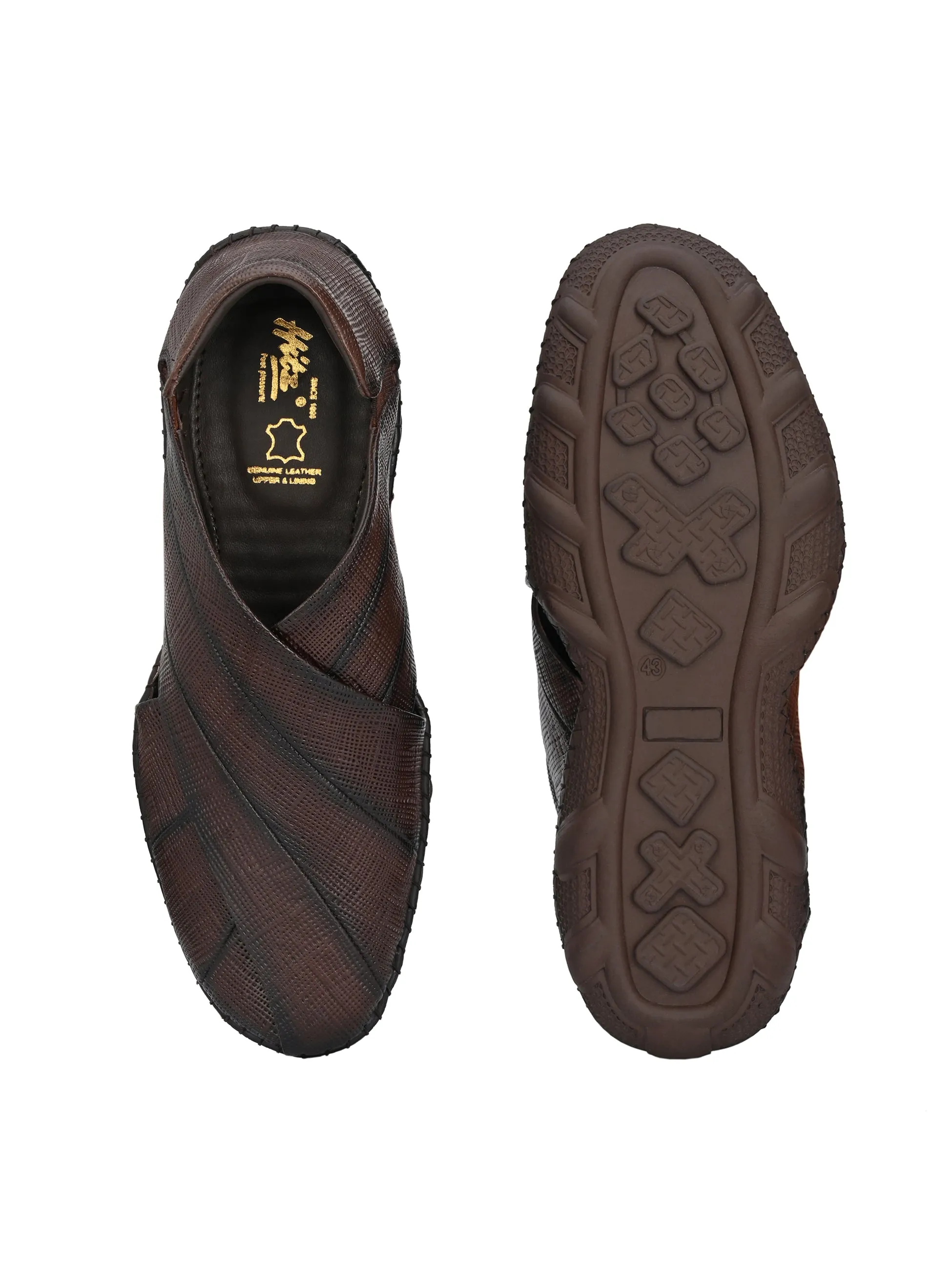 HITZM_1 Men's Brown Leather Casual Slip-On Sandals