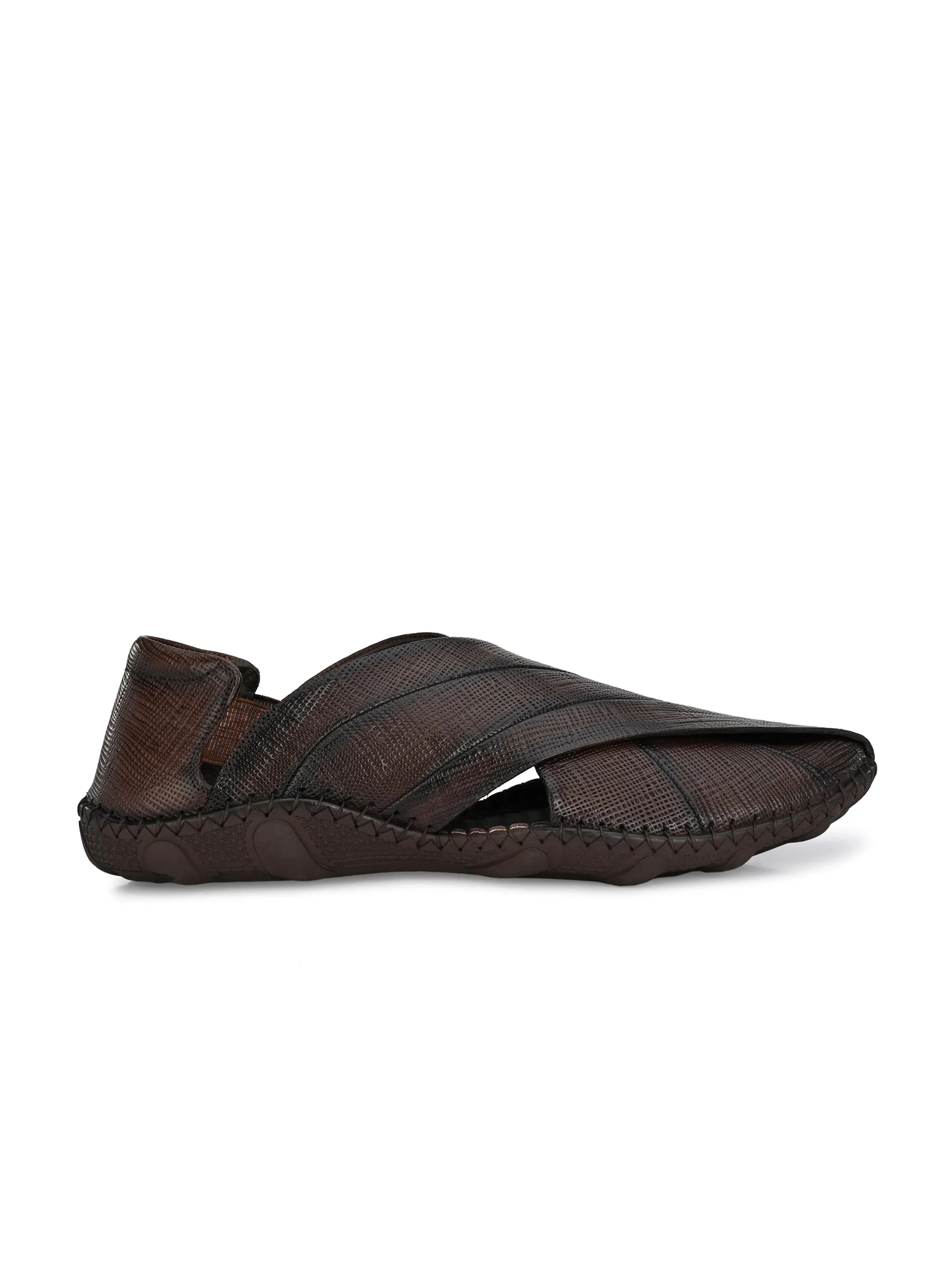 HITZM_1 Men's Brown Leather Casual Slip-On Sandals