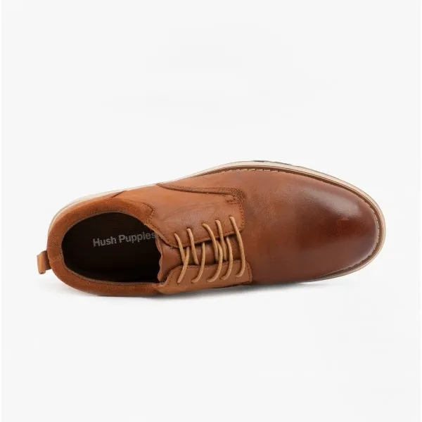 Hush Puppies DYLAN Mens Leather Derby Shoes Brown