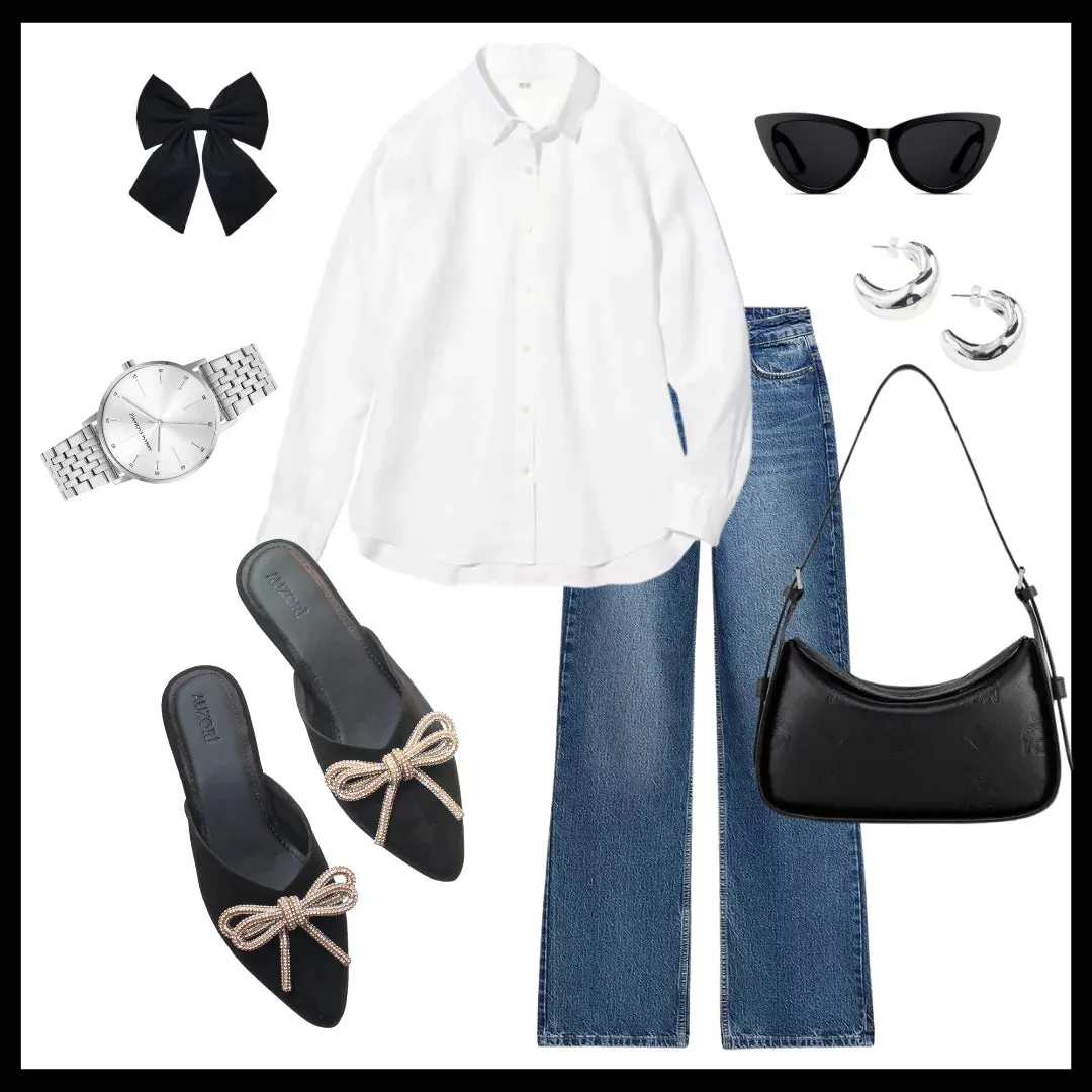 ICONIC Black Embellished Flat Bow Mules