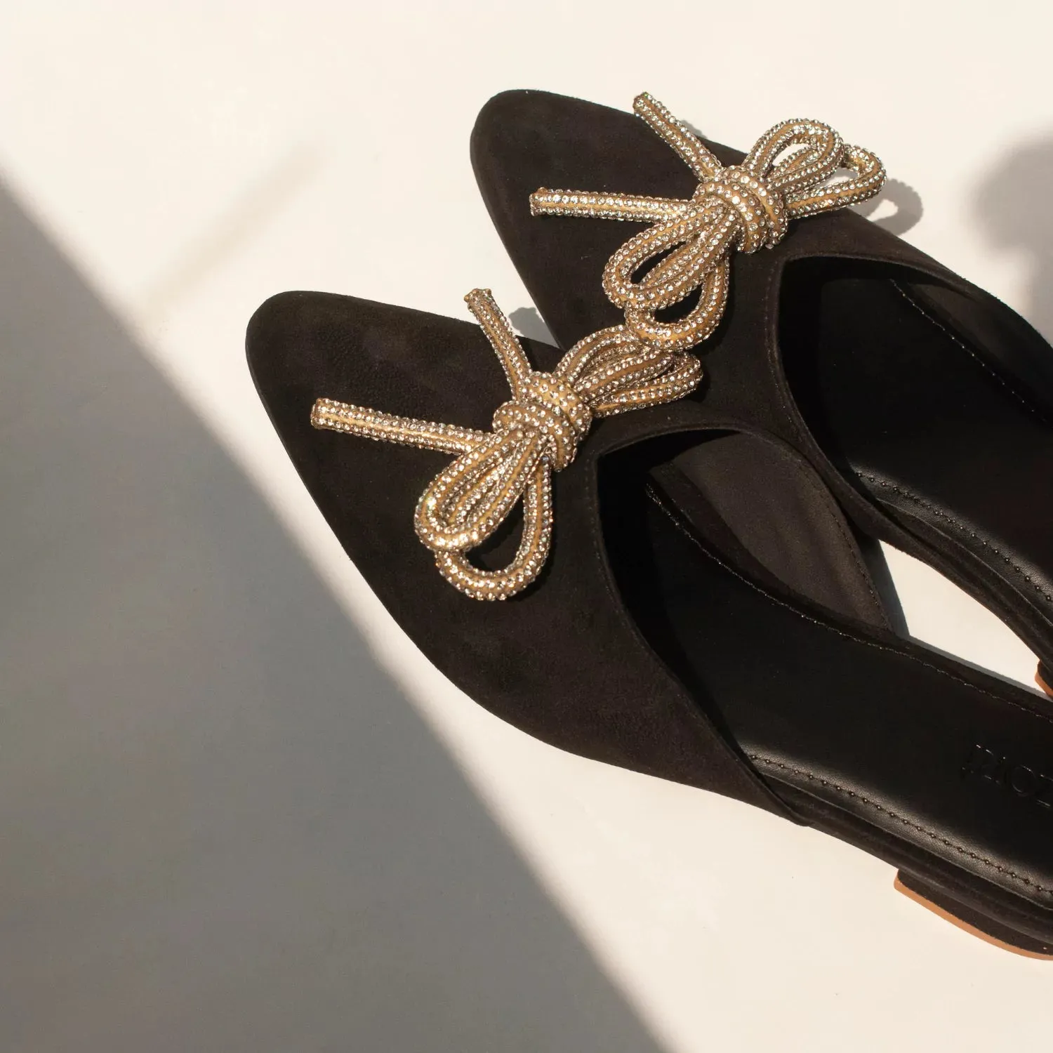 ICONIC Black Embellished Flat Bow Mules